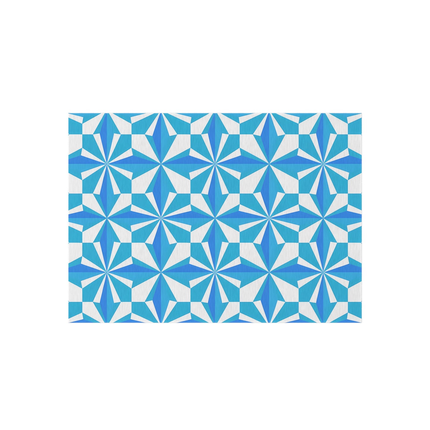 Blue White Geometric Pinwheel Pattern Outdoor/Indoor Rug | Patio Mat