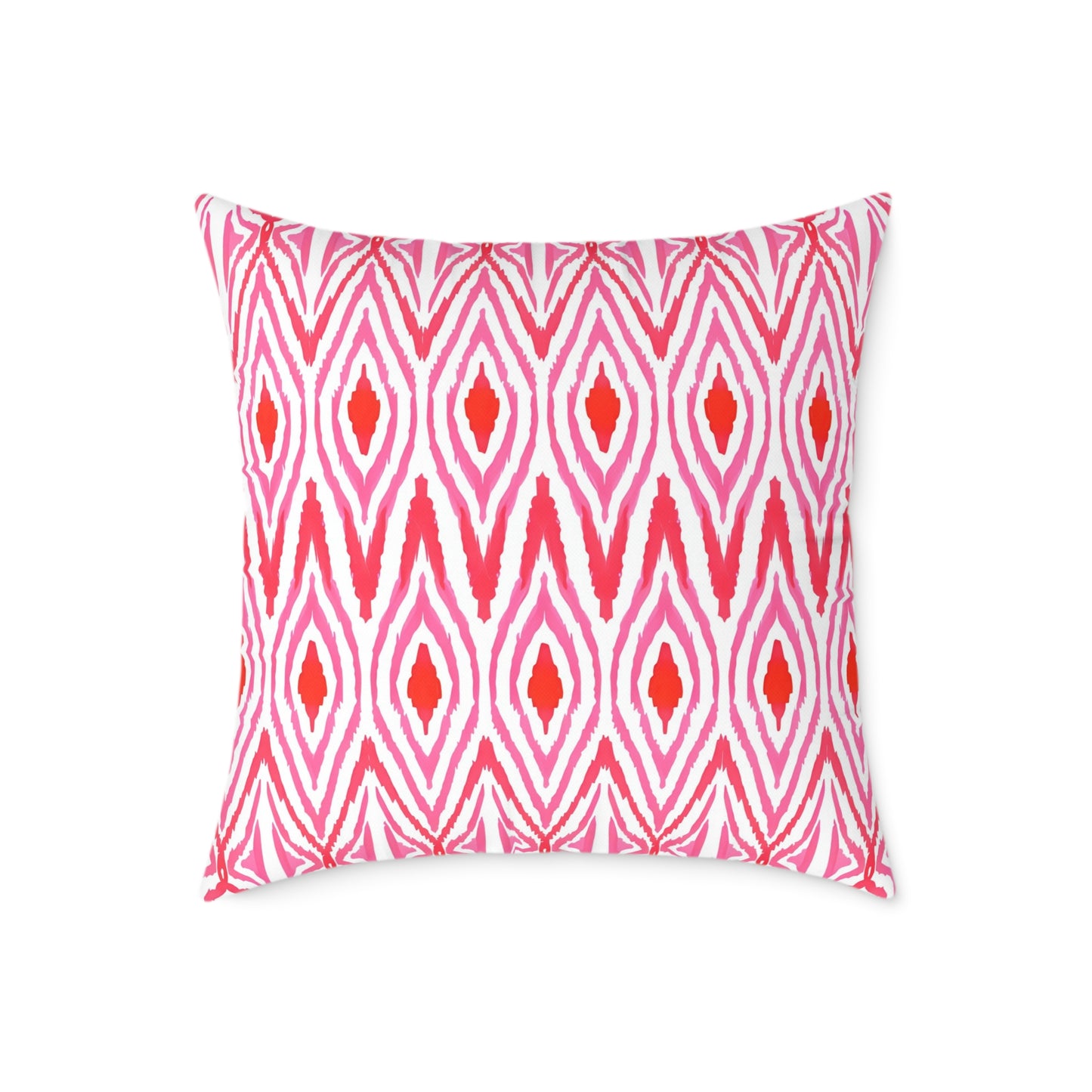 Pink and Orange Ikat Pattern Square Pillow | Geometric Throw Pillow