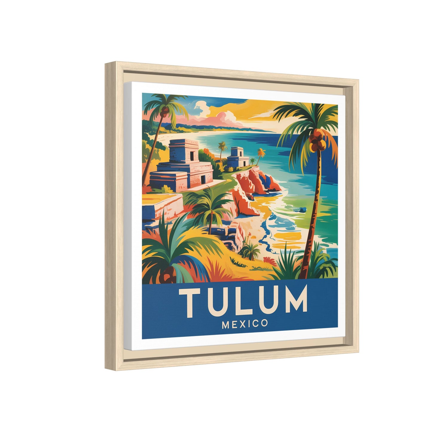 Tulum Mexico Vintage Look Framed Travel Canvas Wall Art