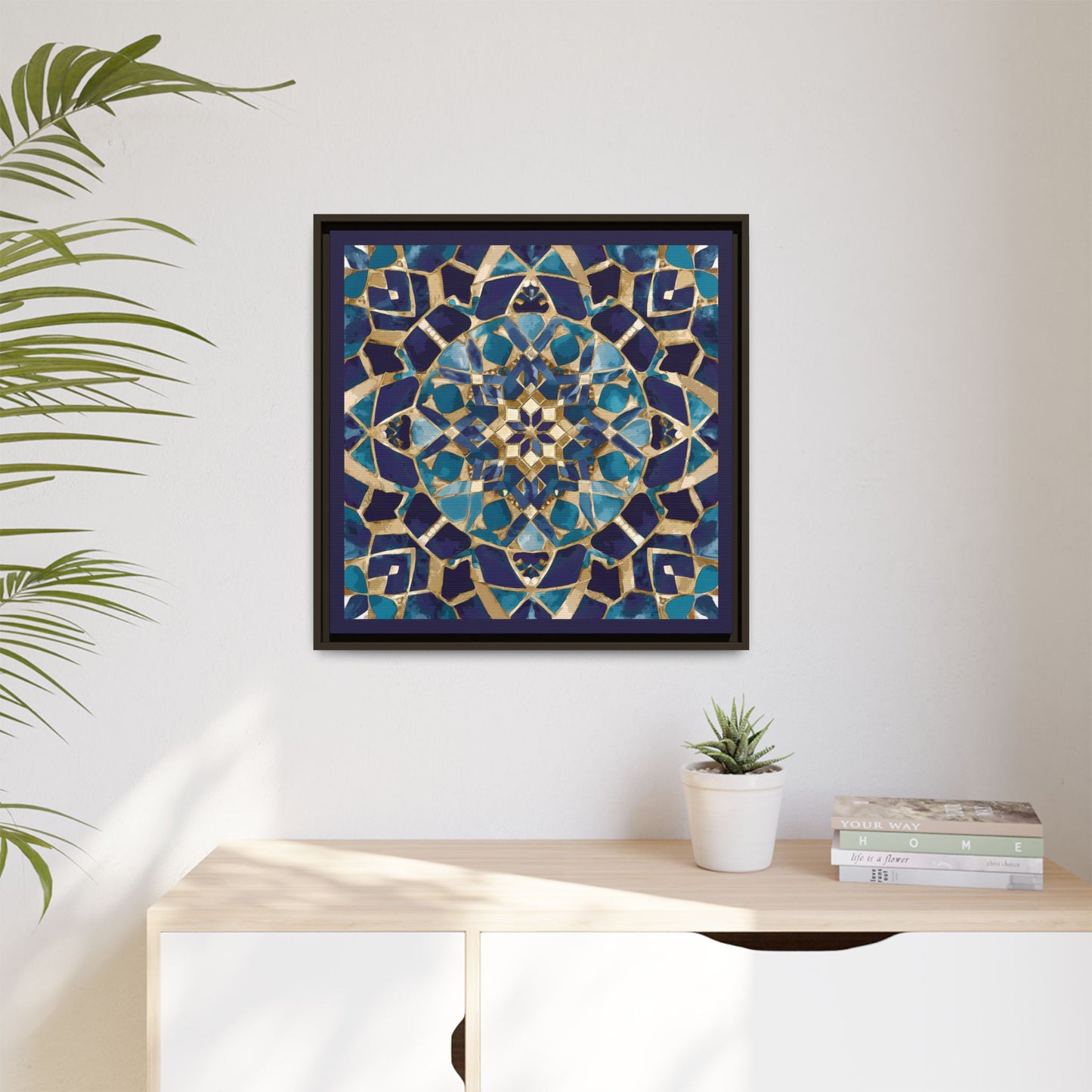 Framed Blue Moroccan Mosaic Wall Art — Matte Canvas Print