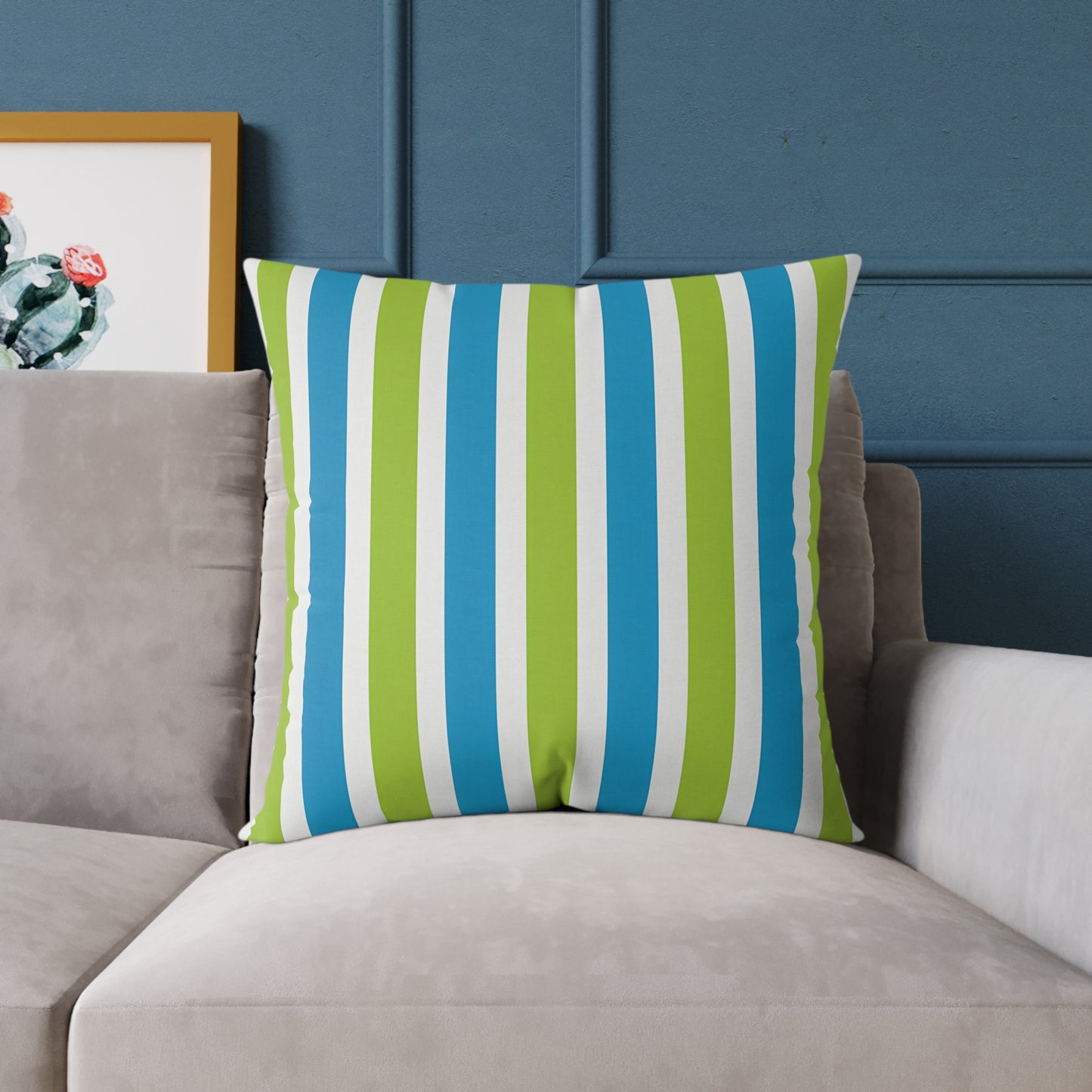 Blue Green Striped Square Pillow | Poly Canvas Throw Cushion