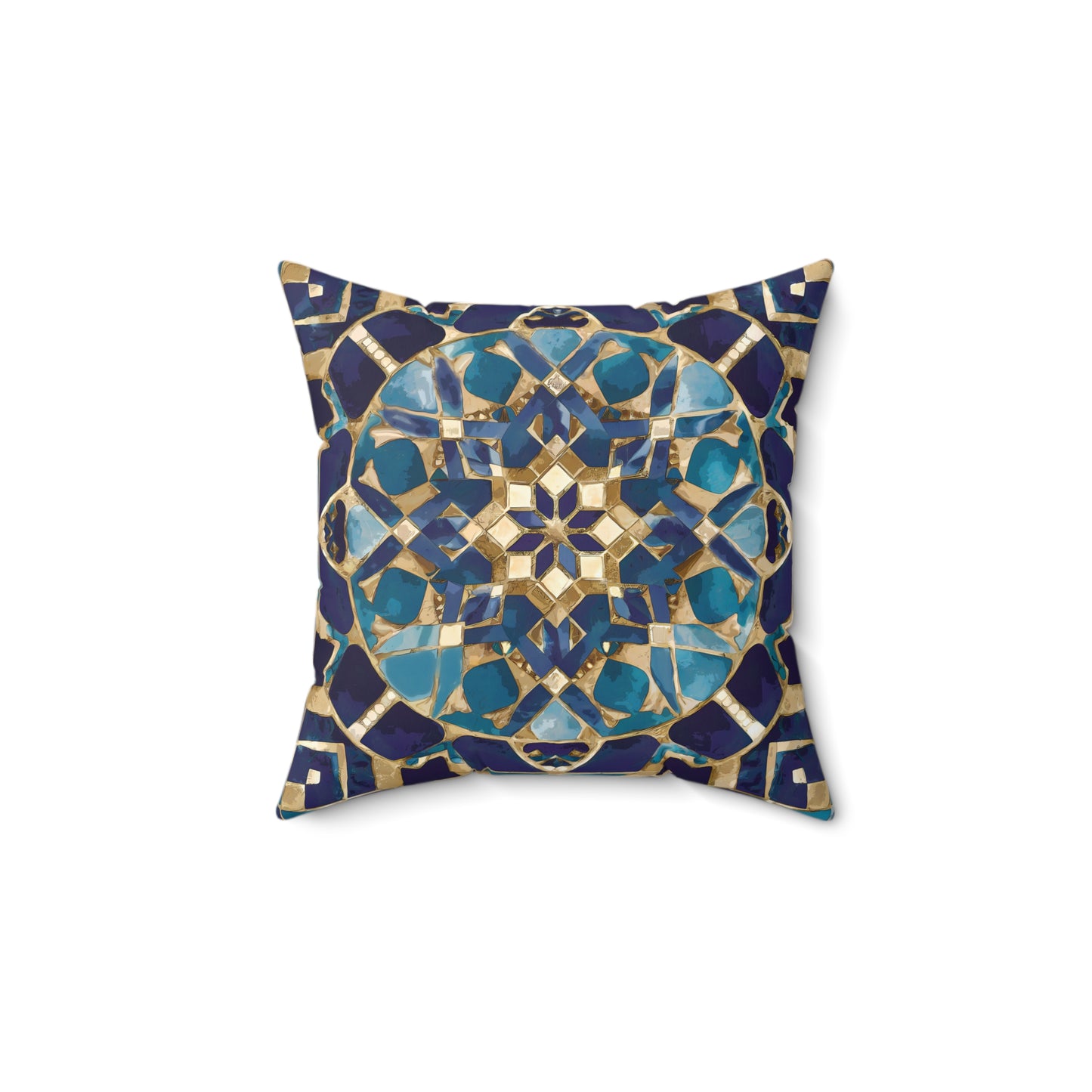 Moroccan Mosaic Square Pillow, Ethnic Boho Throw Cushion, Blue Tan Decorative Pillow, Eclectic Home Accent, Decorative Sofa Pillow