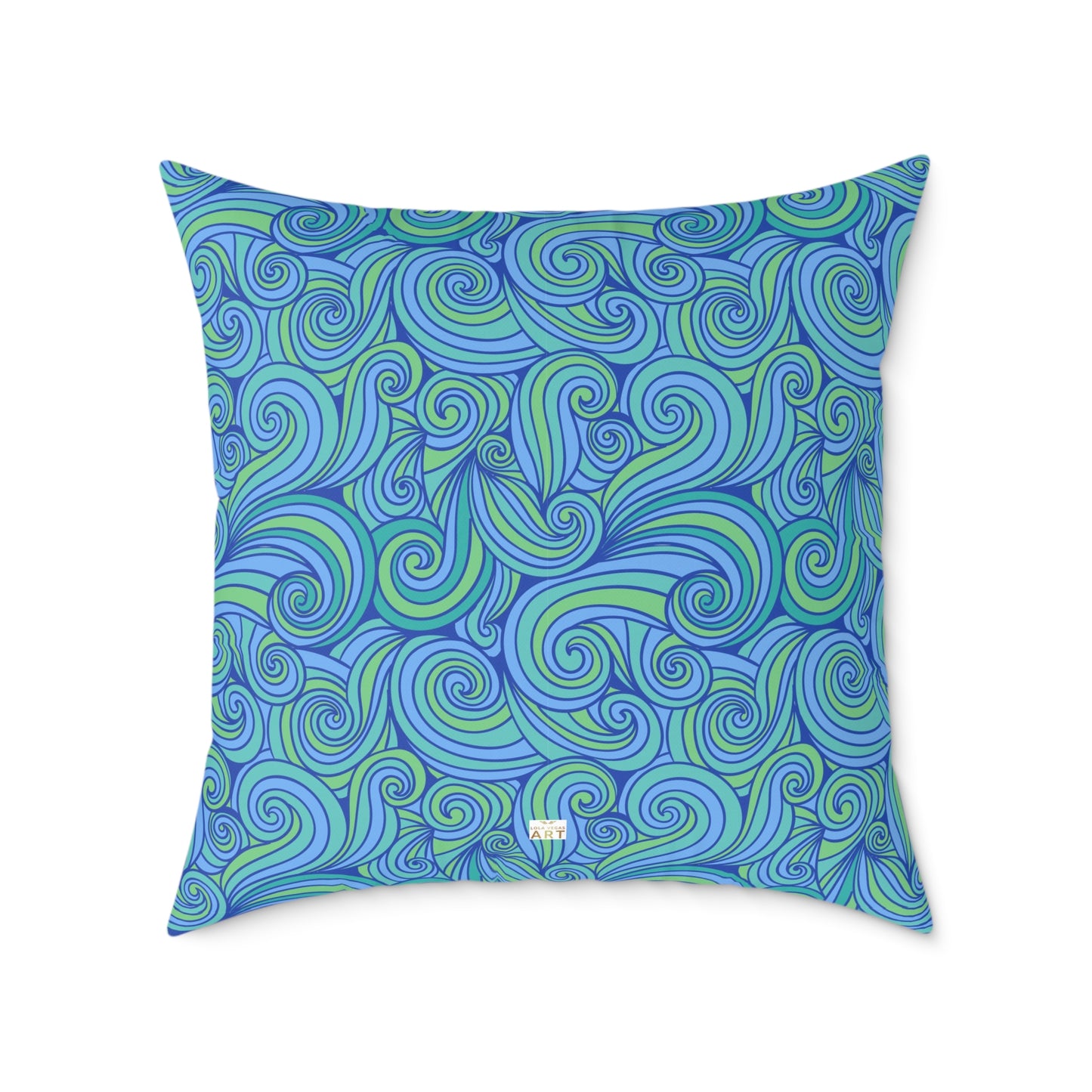 Blue Green Swirl Pattern Pillow | Square Poly Canvas Pillow
