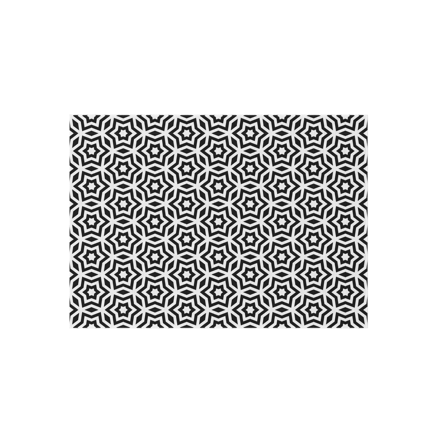 Black White Moroccan Tile Pattern Outdoor/Indoor Rug | Geometric Patio Mat