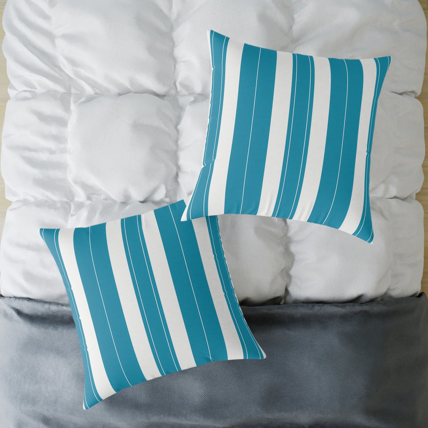 Teal and White Vertical Stripe Square Pillow | Poly Canvas Throw Pillow