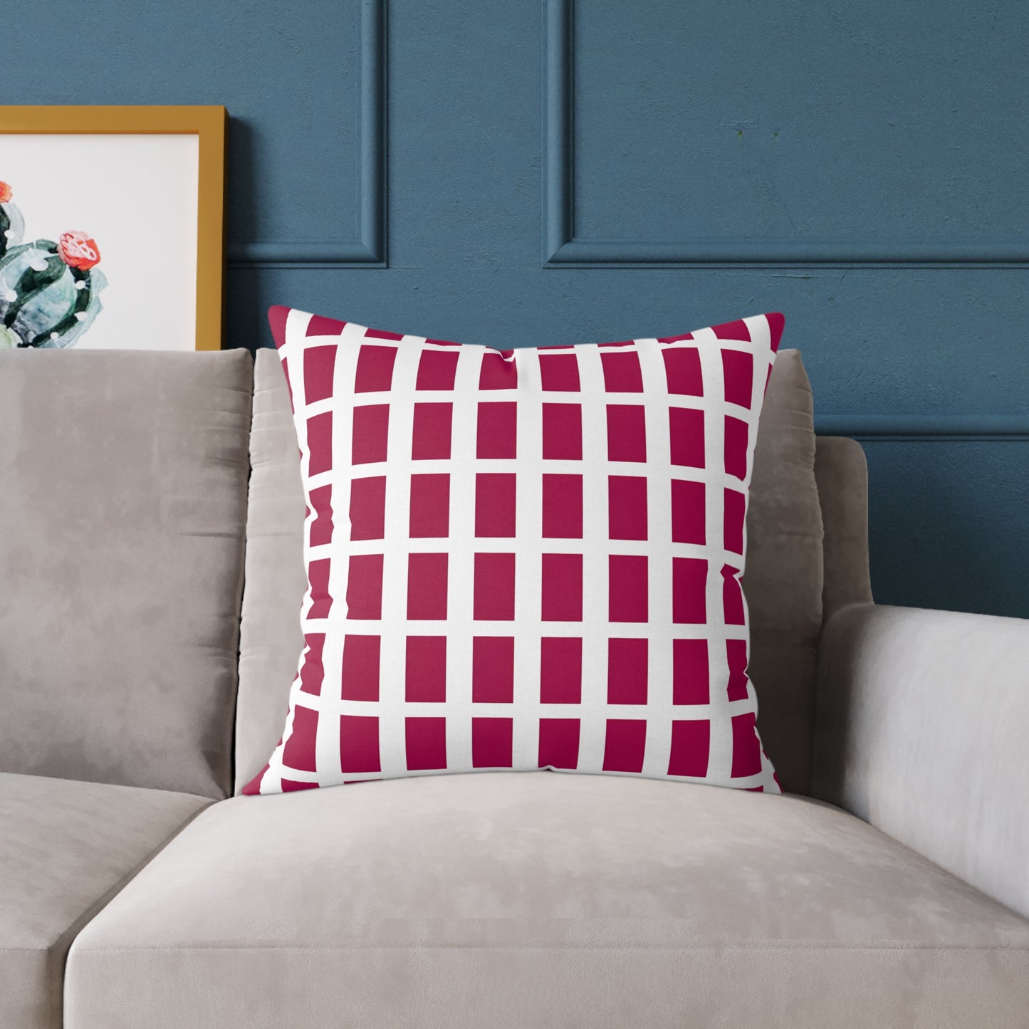 Maroon Grid Pattern Pillow | Square Throw Pillow, Modern Geometric Cushion