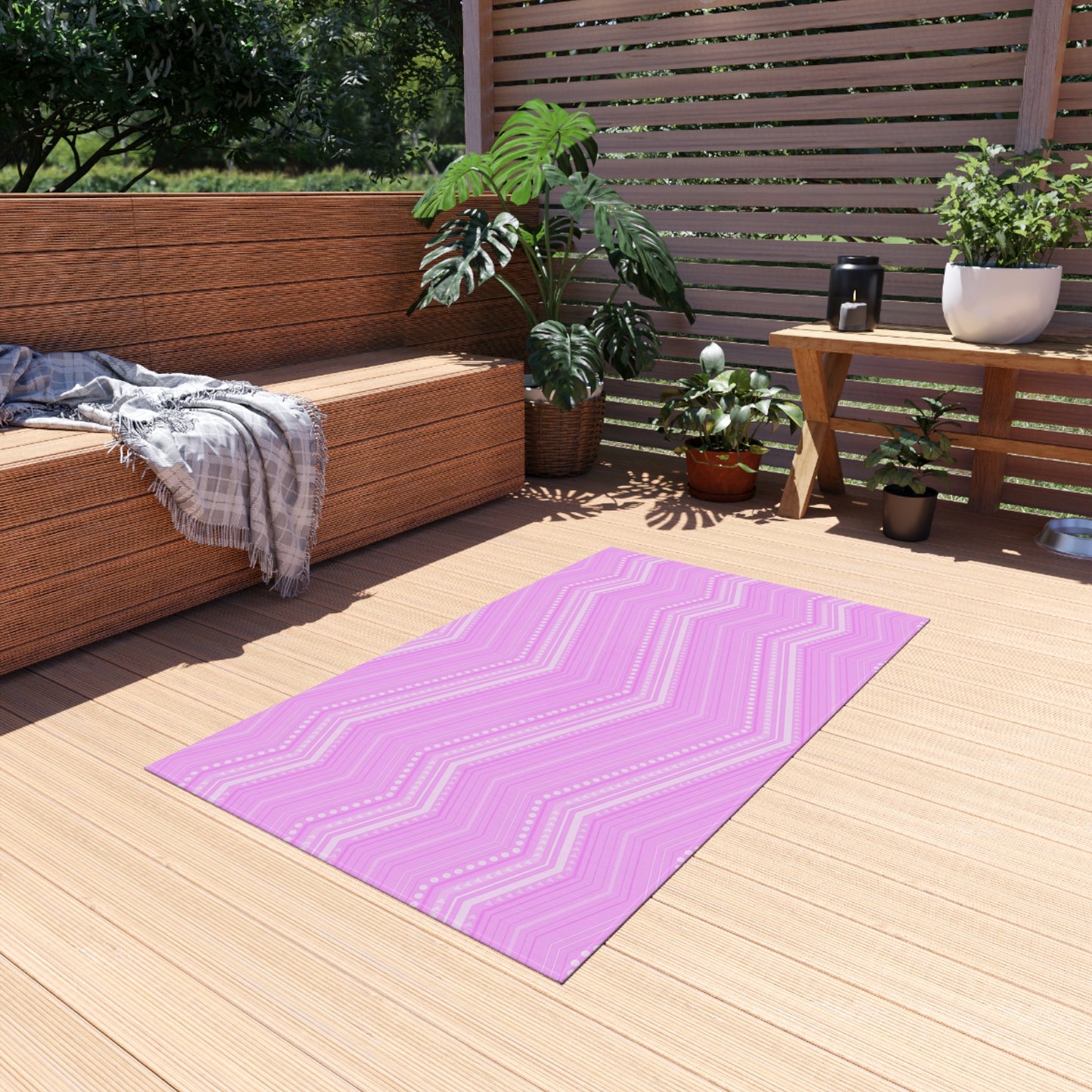 Pink Chevron Pattern Outdoor/Indoor Rug | Zigzag Patio Mat