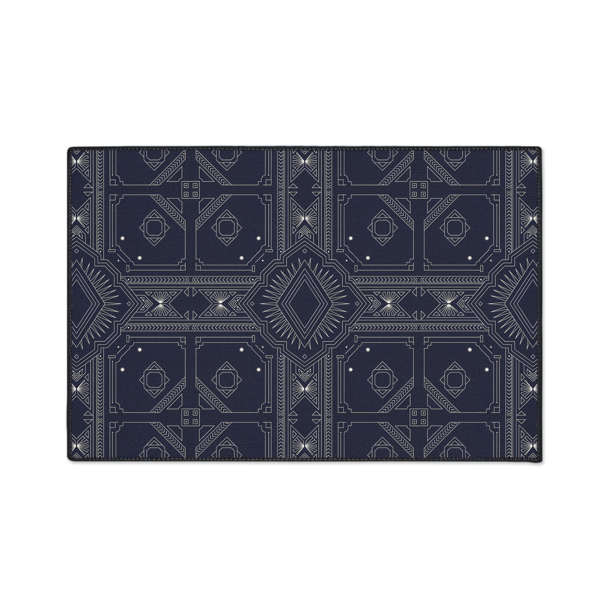 Navy White Geometric Indoor/Outdoor Floor Mat — Durable Non-Slip Rug
