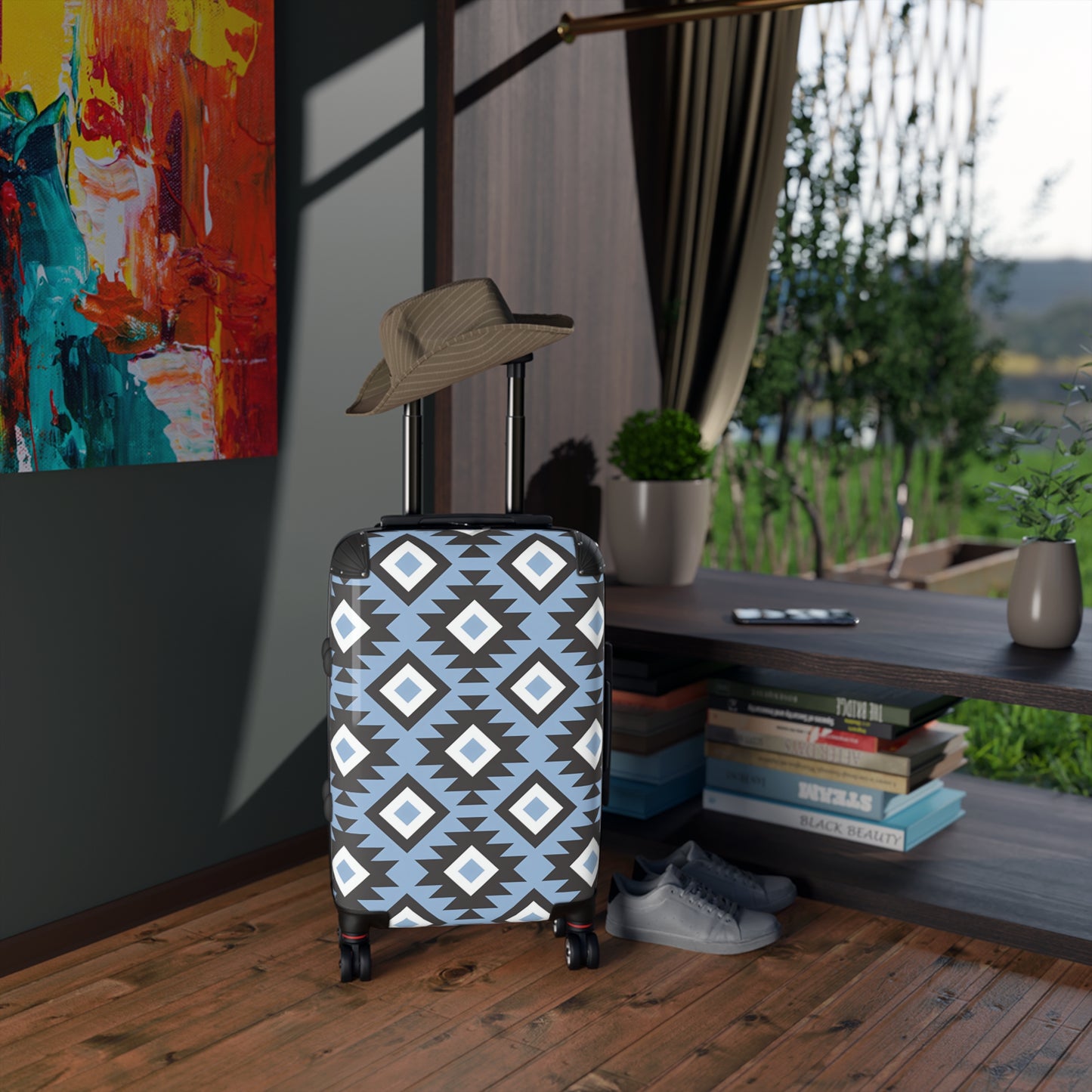 Southwestern Diamond Pattern Suitcase | Blue Aztec Luggage