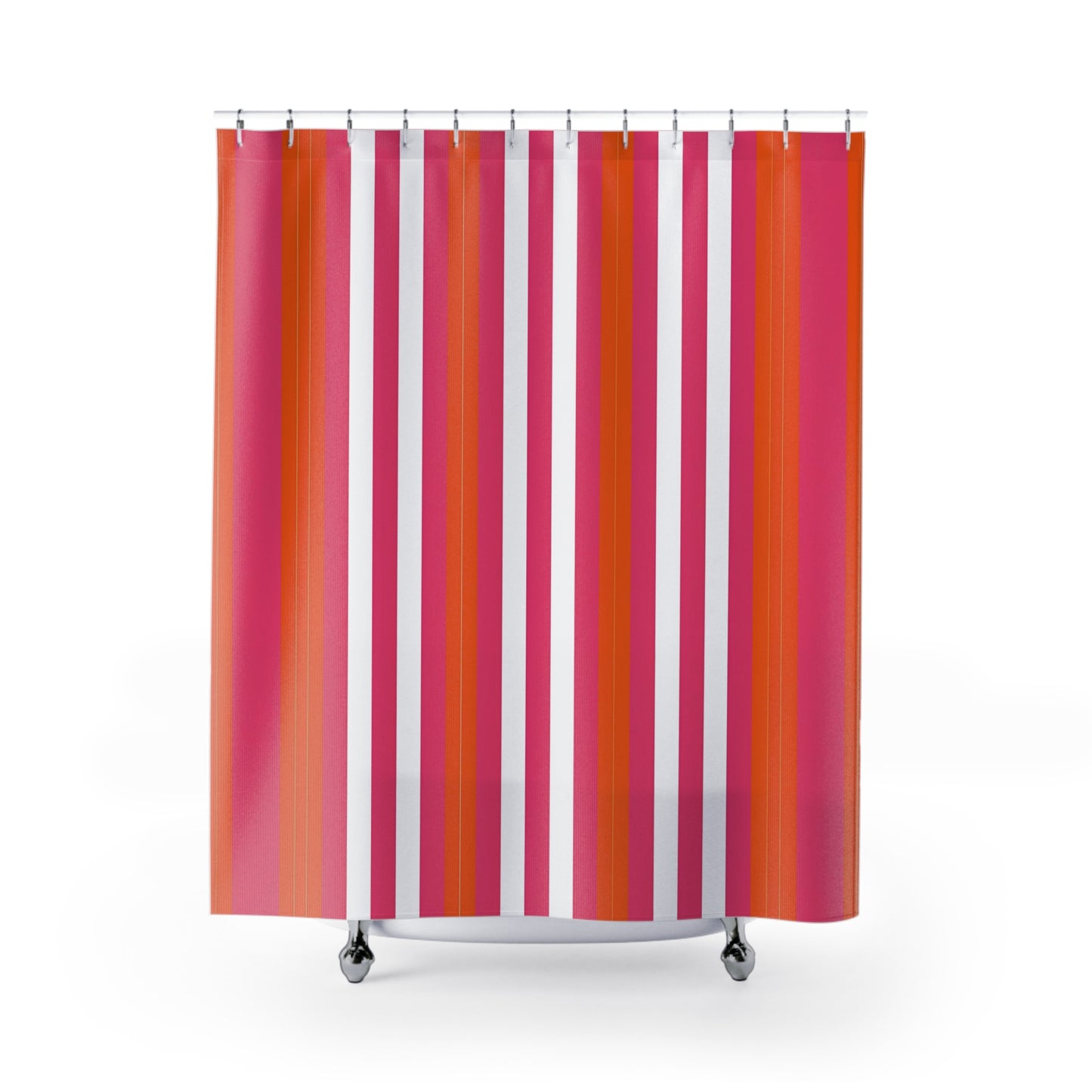 Bold Pink Orange Striped Shower Curtain | Vertical Stripe Bath Curtain