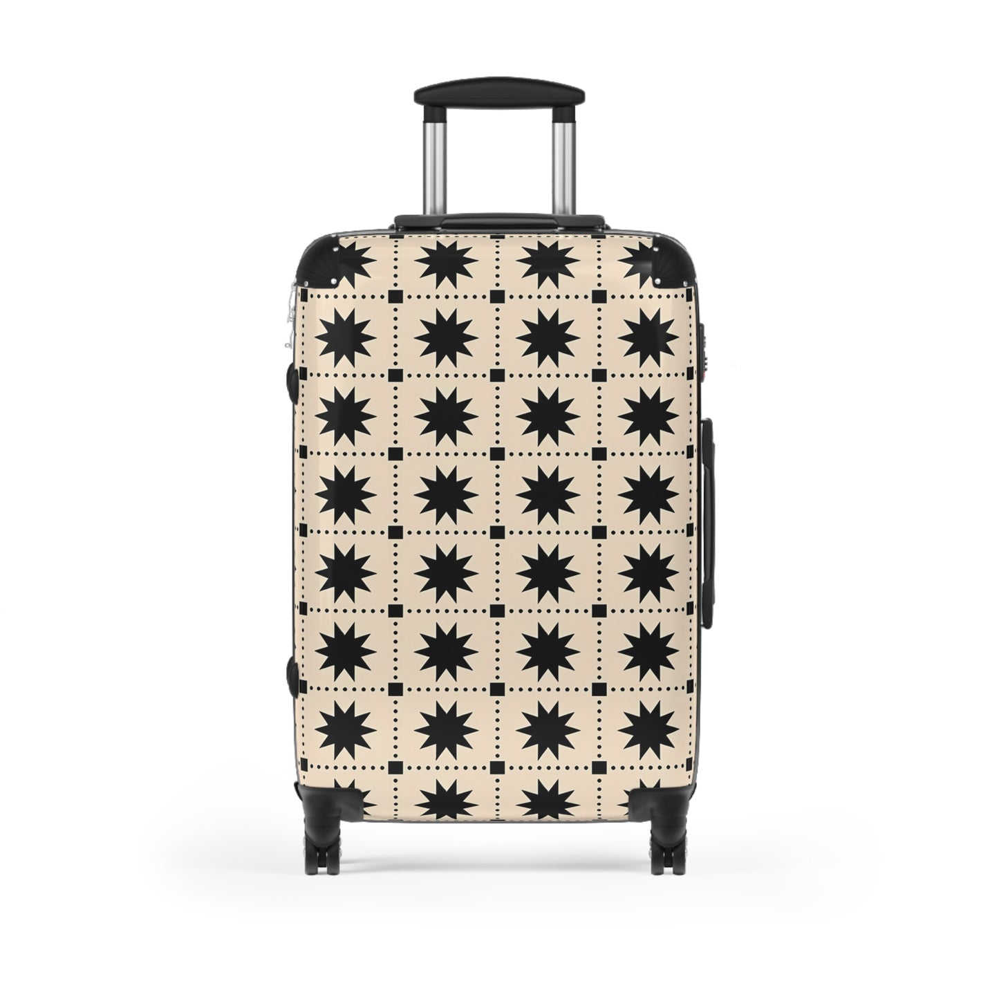 Black Creme Star Grid suitcase | Patterned Carry-On Luggage