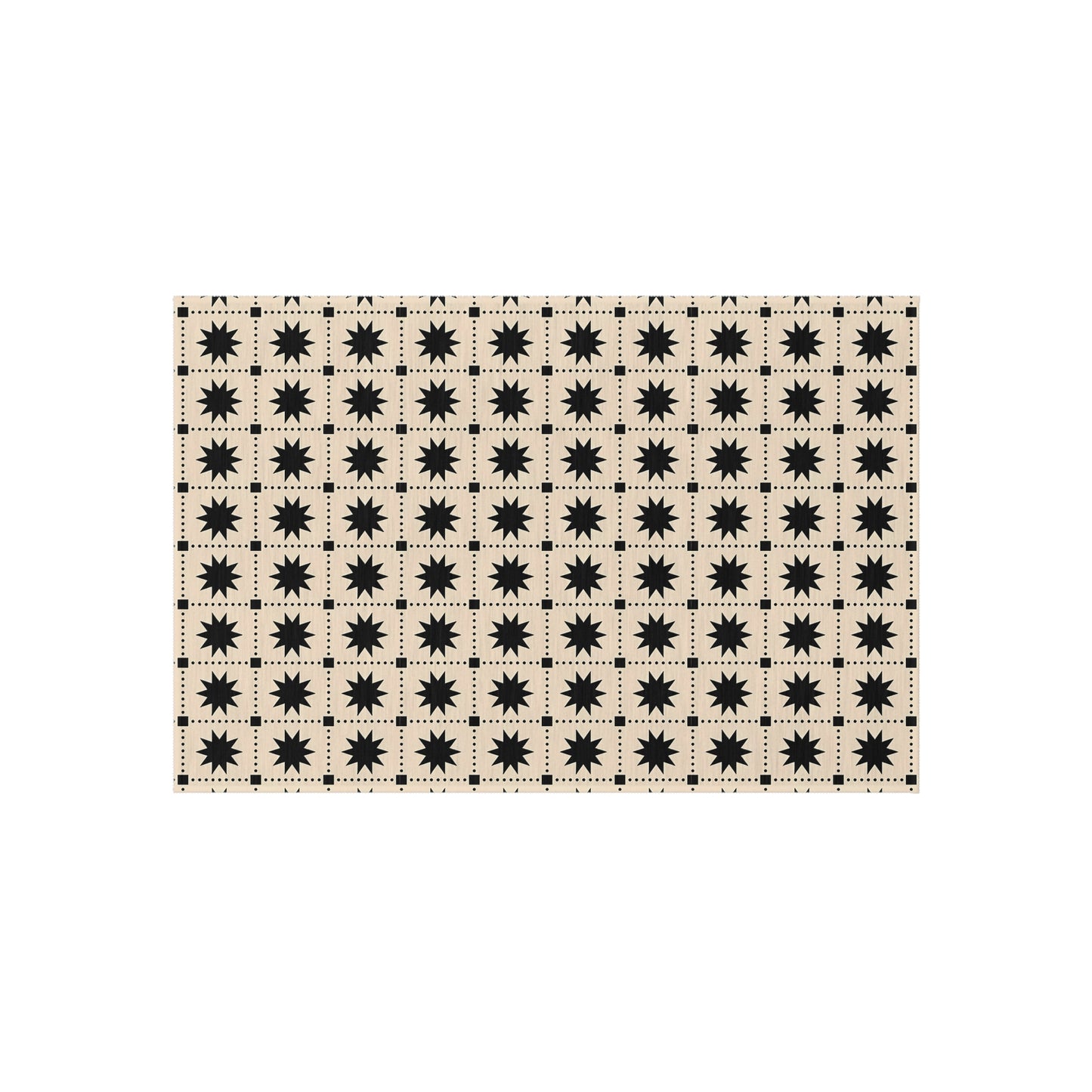 Black Star Tile Outdoor/Indoor Rug | Geometric Patio Mat, Weatherproof Accent Rug