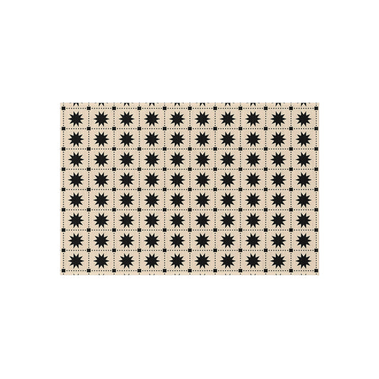 Black Star Tile Outdoor/Indoor Rug | Geometric Patio Mat, Weatherproof Accent Rug