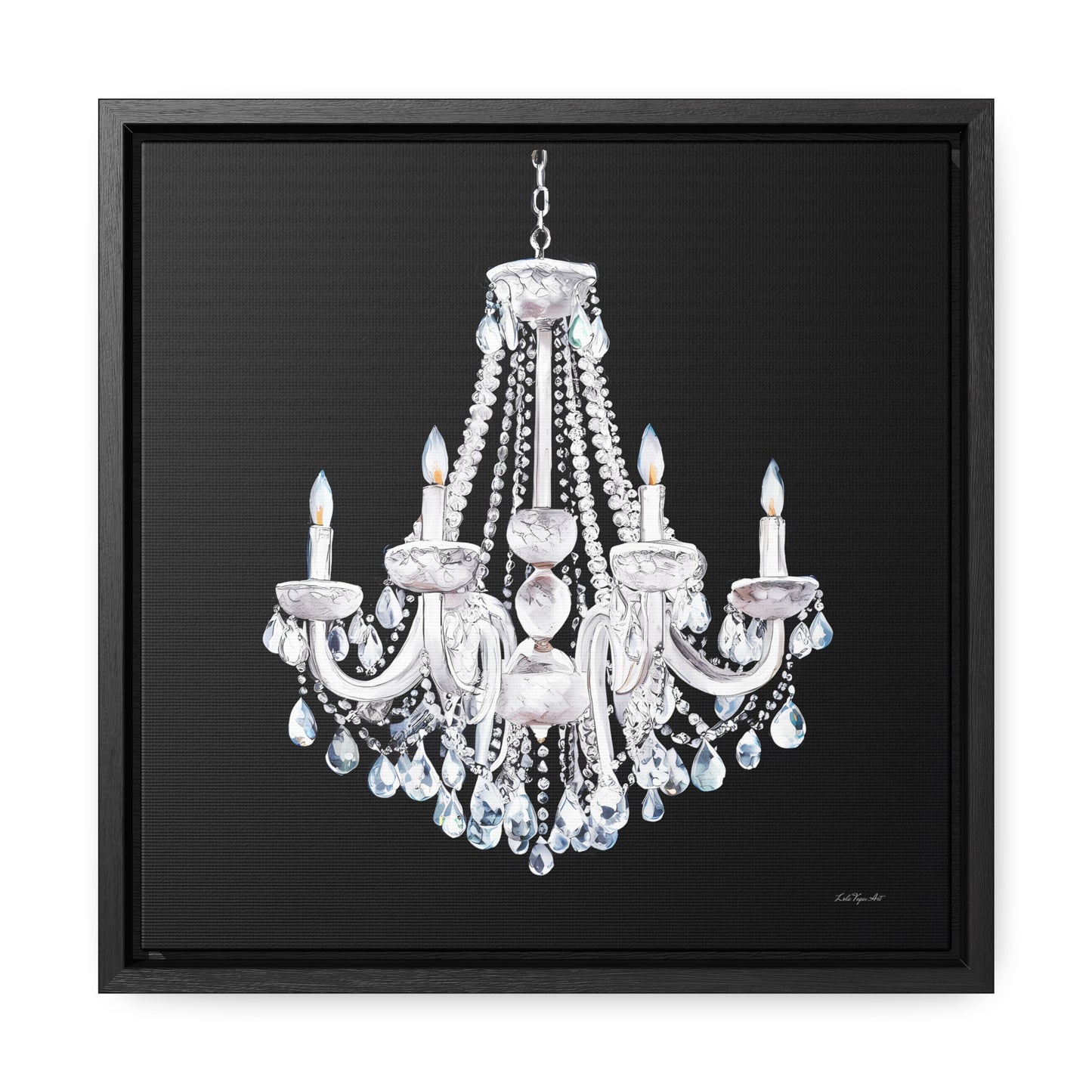 Square Frame Canvas Wall Art, Luxurious White Crystal Chandelier Painting for Fashionistas, Glamorous Wall Decor, Gallery Canvas Wraps,