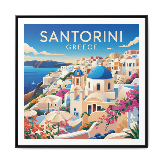 Santorini Greece Travel Art Matte Canvas Framed Wall Art