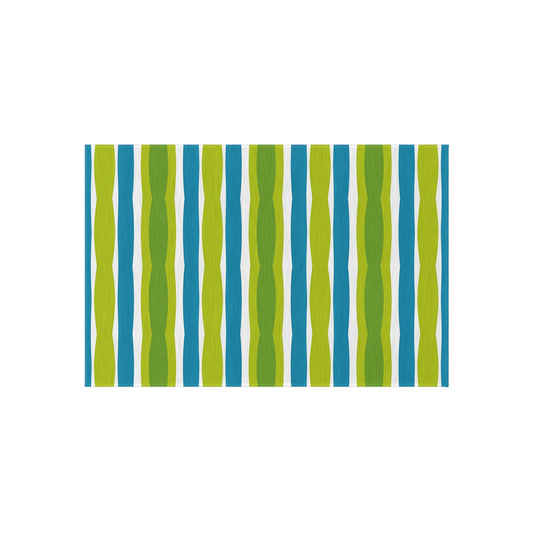 Blue Green Wave Stripe Outdoor/Indoor Rug | Patio Mat, Weatherproof Floor Covering