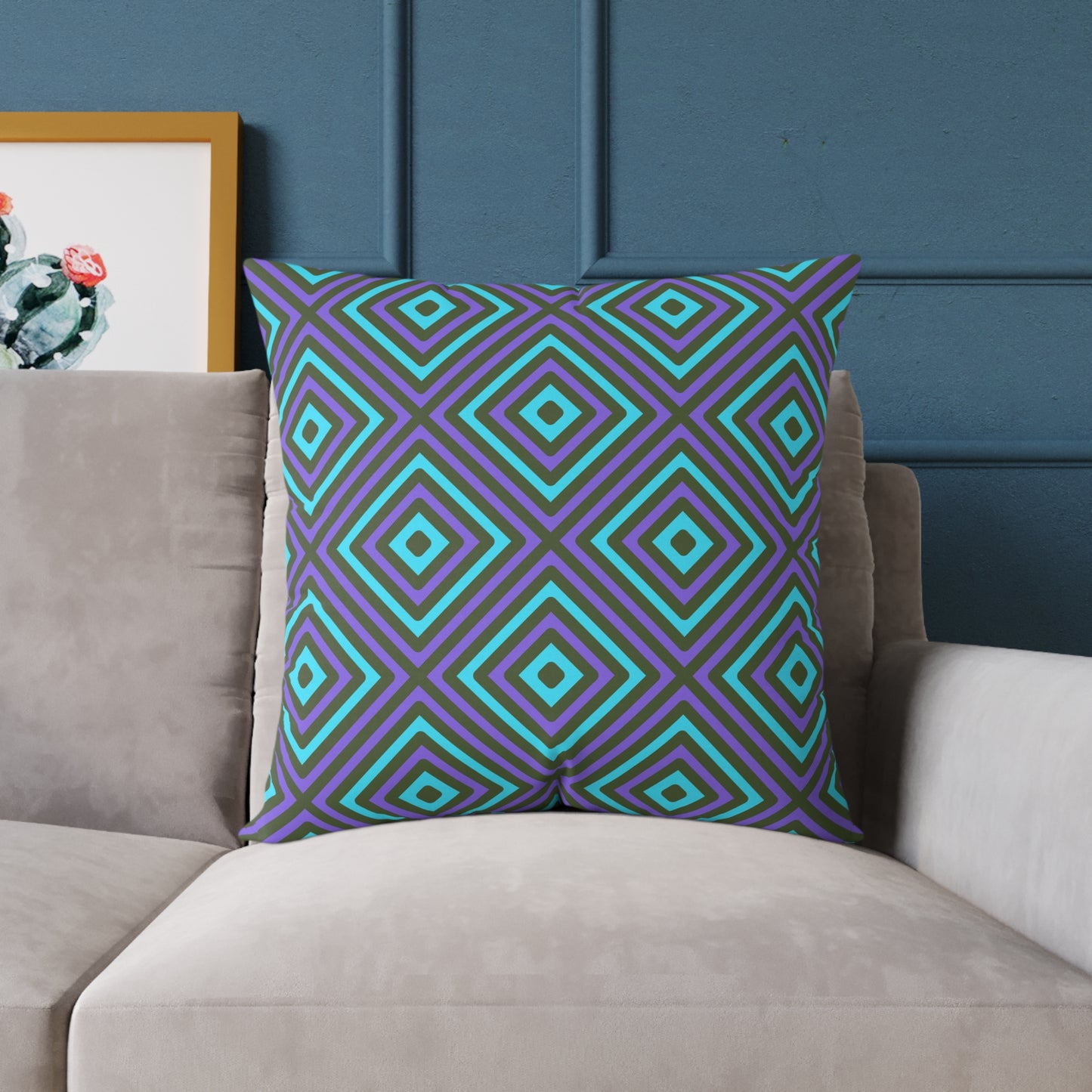 Teal & Purple Geometric Diamond Pattern Square Pillow | Modern Throw Pillow, Cozy Living Room, Stylish Bedroom Accent, Unique Gift Ideas