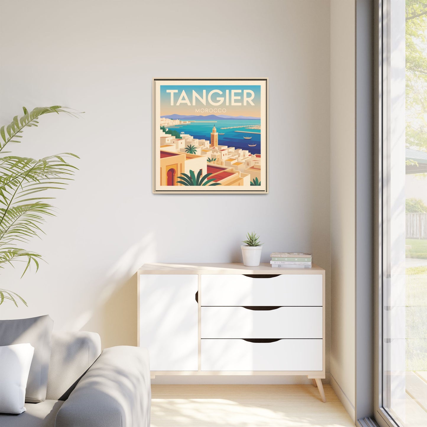Tangier Morocco Travel Framed Wall Art Matte Canvas | Vintage Style Coastal Wall Art
