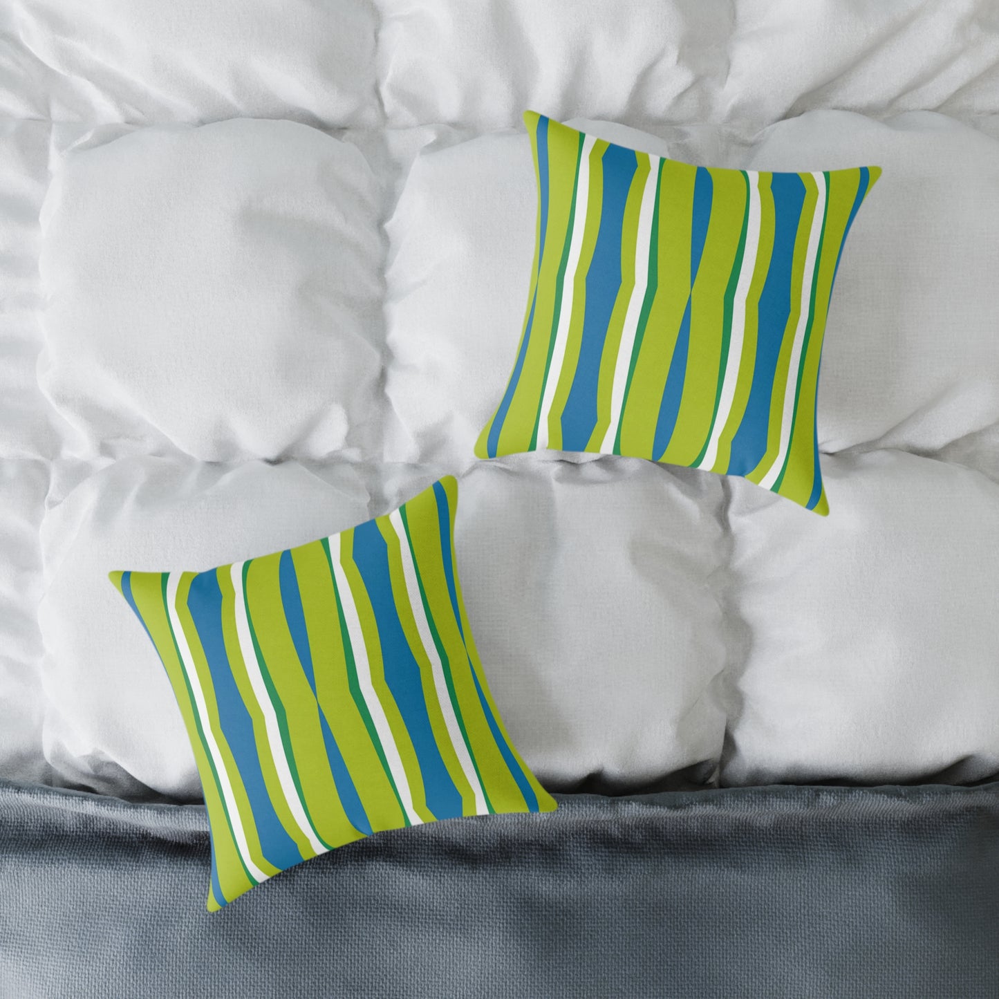 Green Blue Wavy Stripes Square Pillow | Modern Geometric Throw Pillow