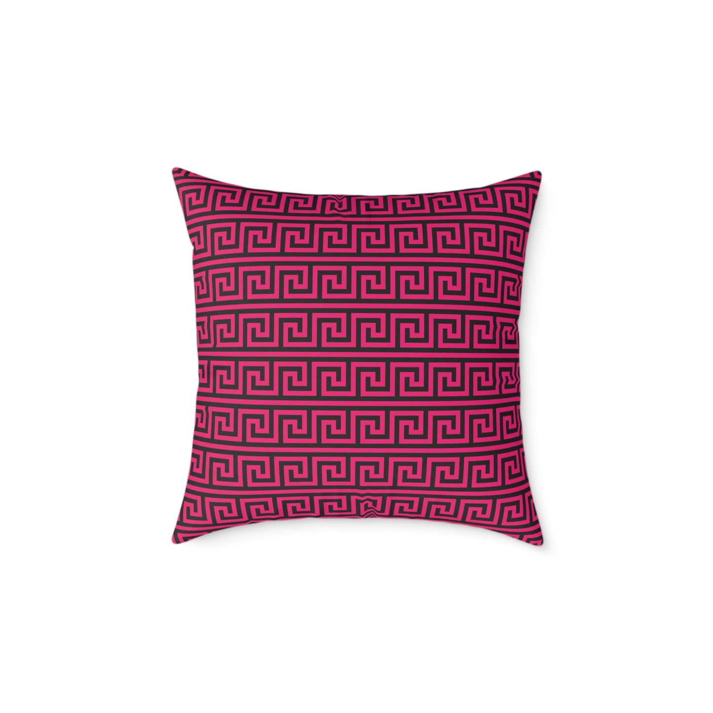 Greek Key Pattern Square Poly Canvas Pillow | Pink and Black Geometric Throw Pillow