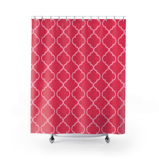 Vibrant Pink Patterned Shower Curtain - Modern Bathroom Decor, Gift for Housewarming, Boho Chic, Unique Bathroom Accent, Moroccan Quatrefoil - LOLA VEGAS ART