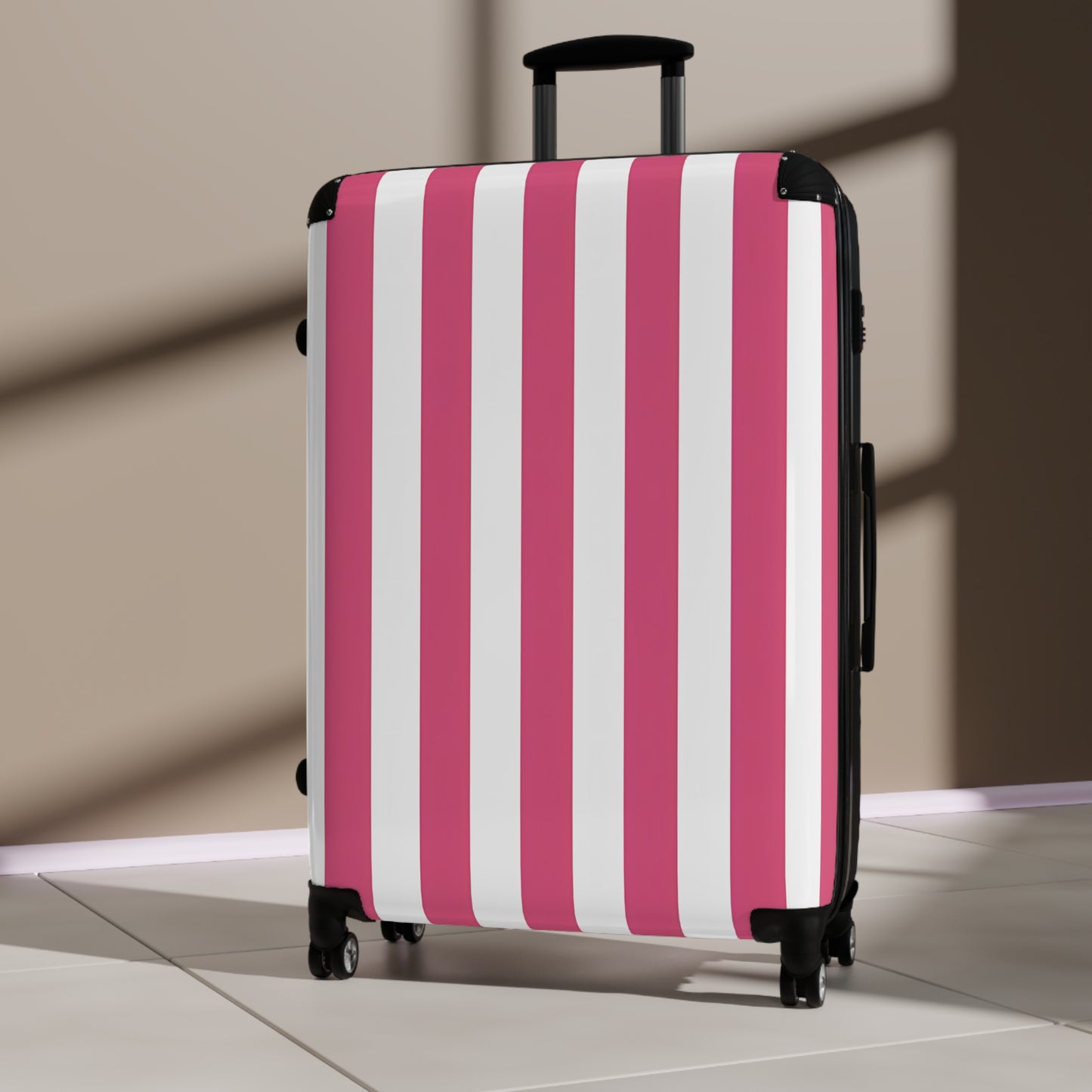 Pink Vertical Stripes Suitcase | Luggage , Travel Accessory