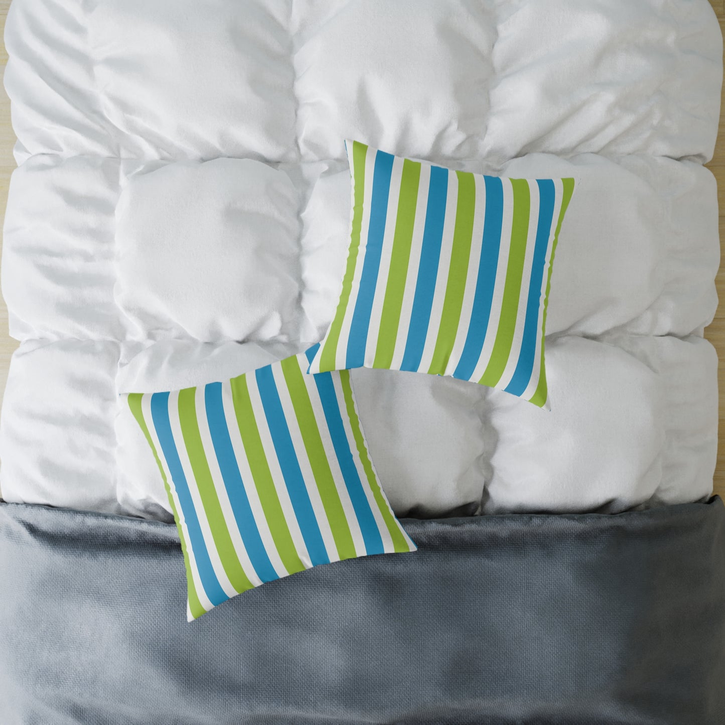 Blue Green Striped Square Pillow | Poly Canvas Throw Cushion