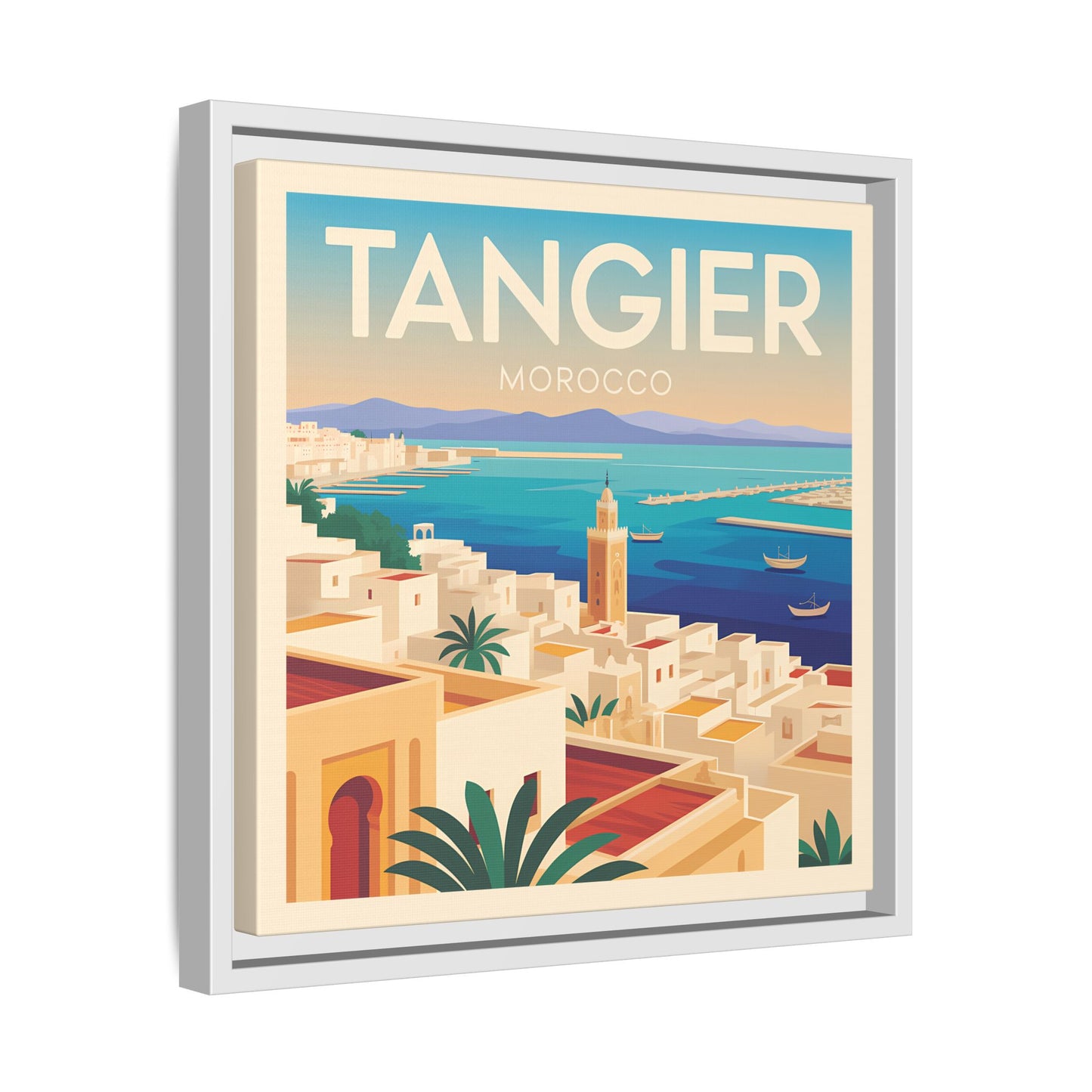 Tangier Morocco Travel Framed Wall Art Matte Canvas | Vintage Style Coastal Wall Art