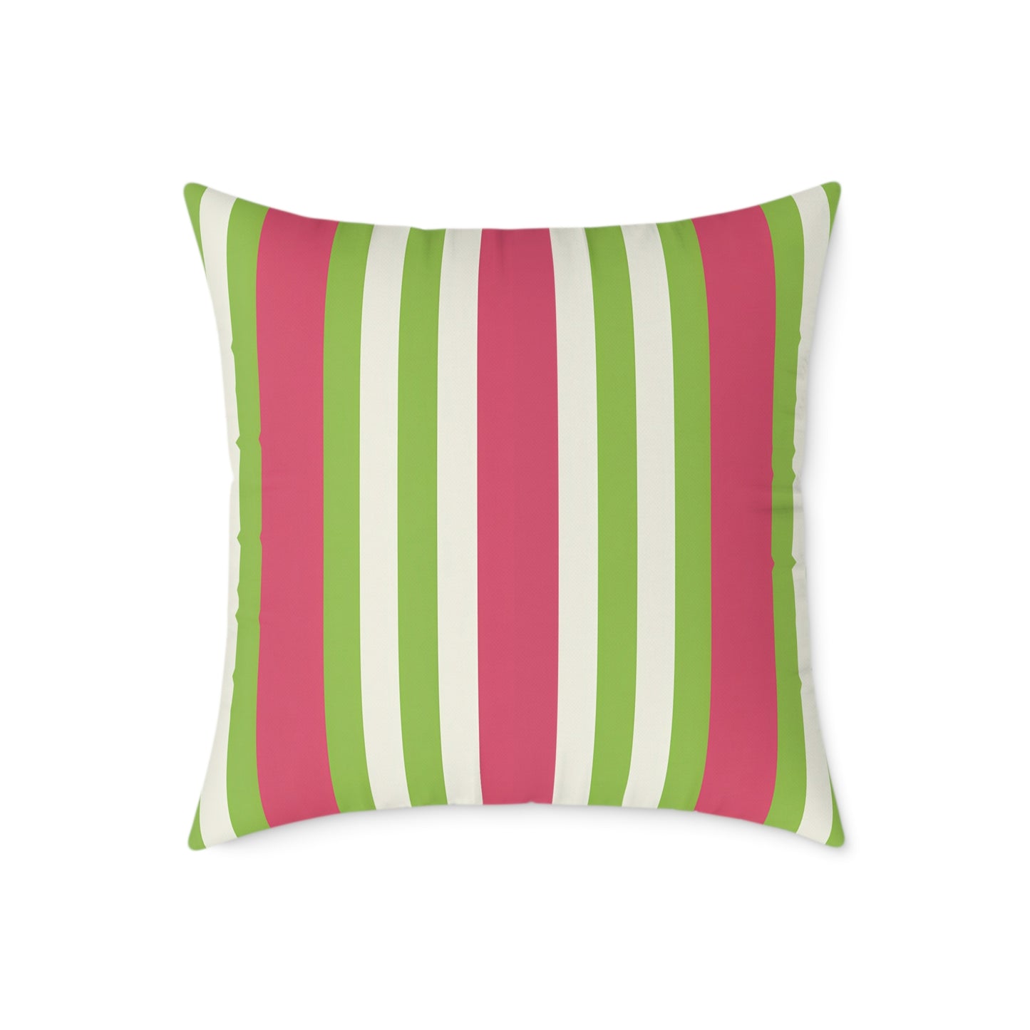 Watermelon Pink Green Vertical Stripe Pillow | Square Poly Canvas Pillow