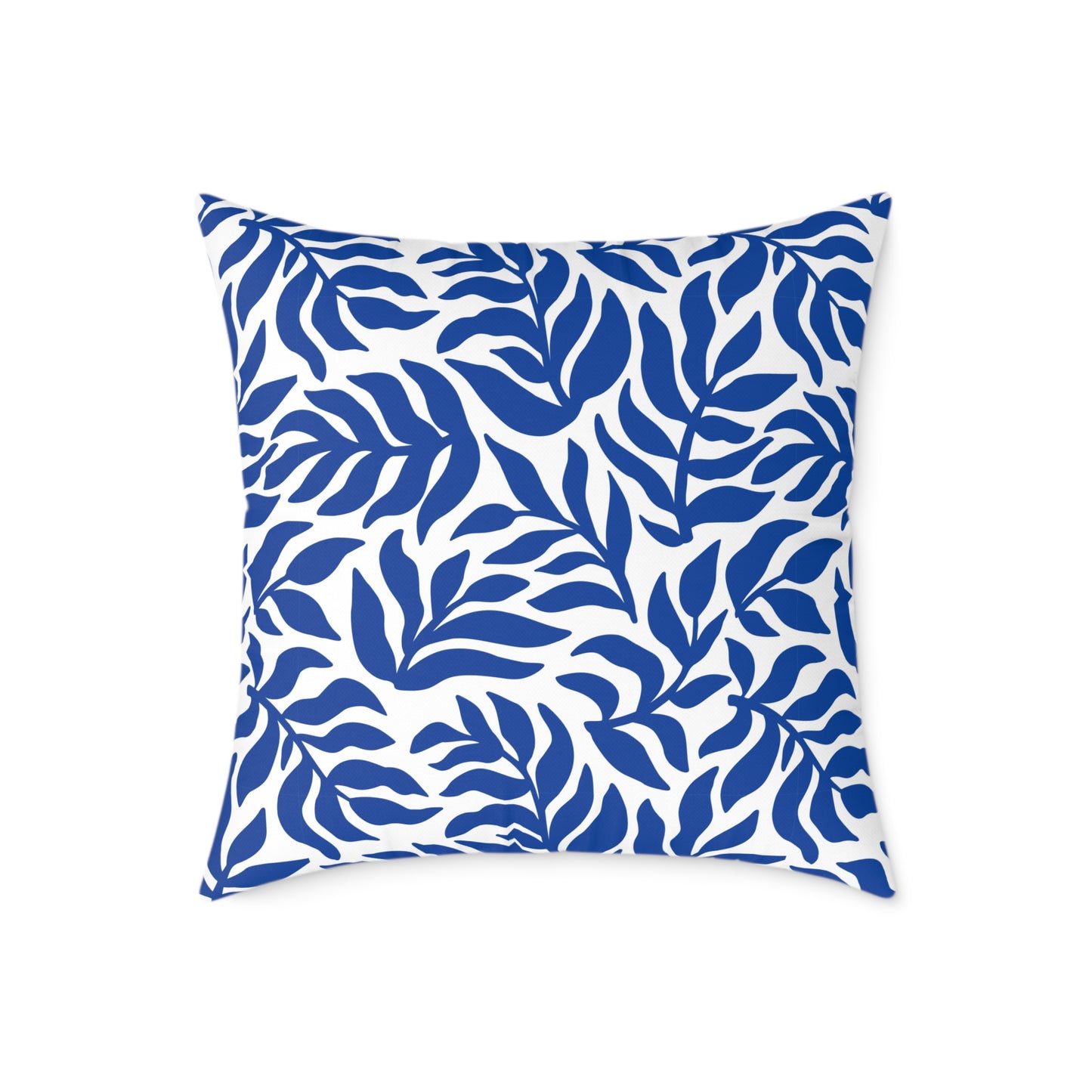 Blue White Leaf Pattern Square Pillow | Botanical Throw Pillow
