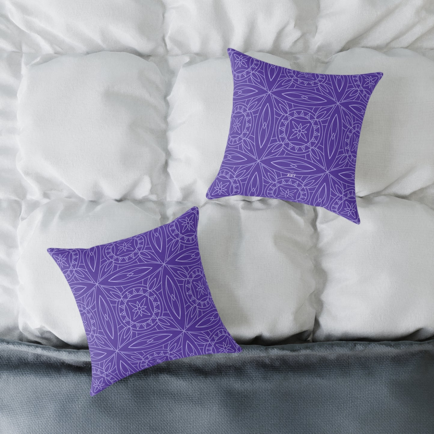 Geometric Kaleidoscope Pattern Square Pillow | Purple White Tile Decorative Pillow