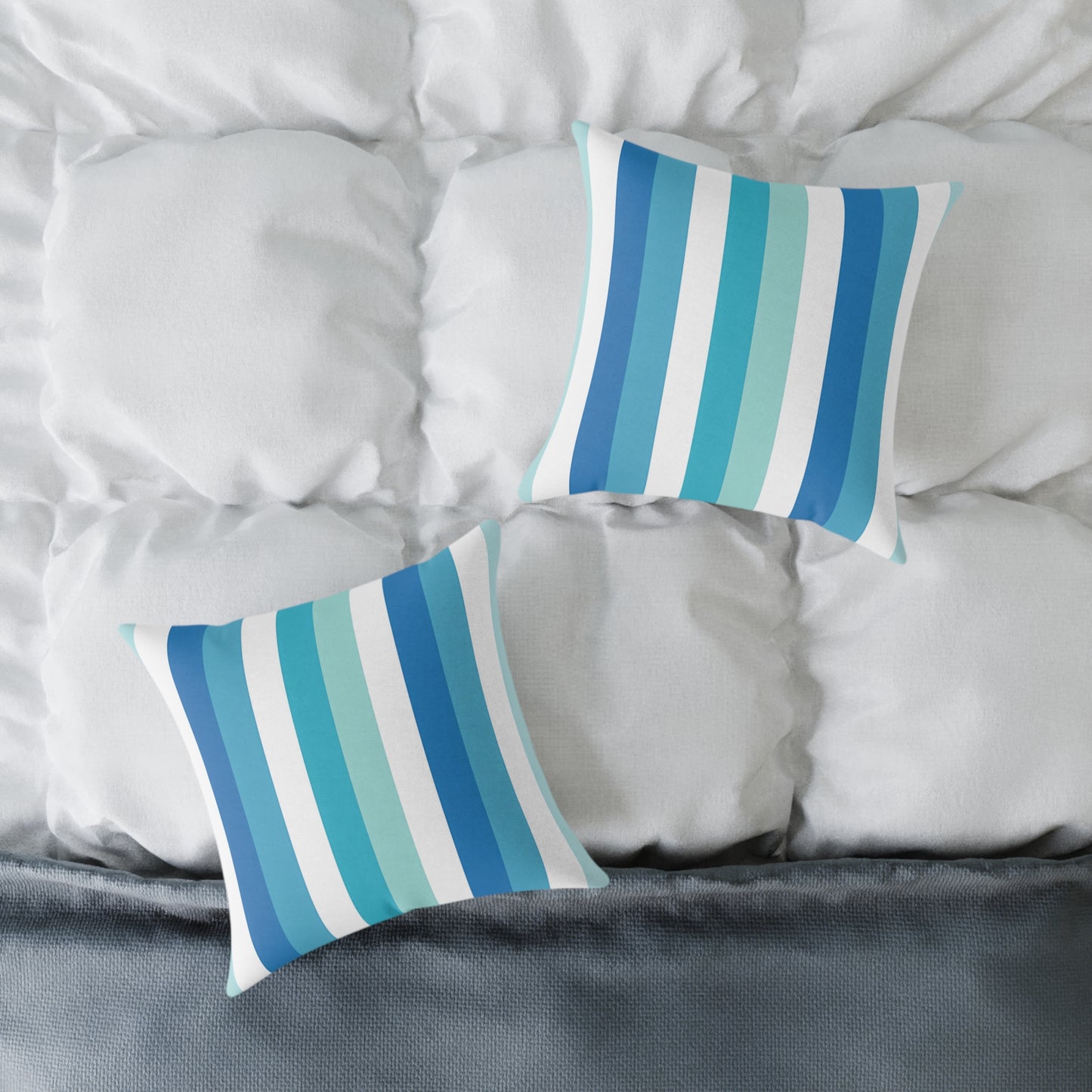 Blue Teal White Vertical Stripes Pillow | Square Pillow