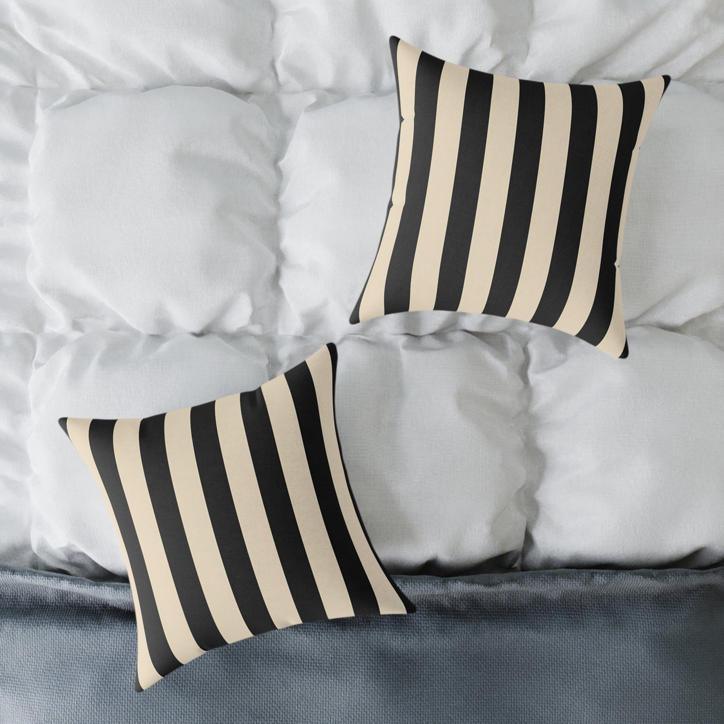 Black and Cream Vertical Stripe Square Pillow | Canvas Throw Pillow