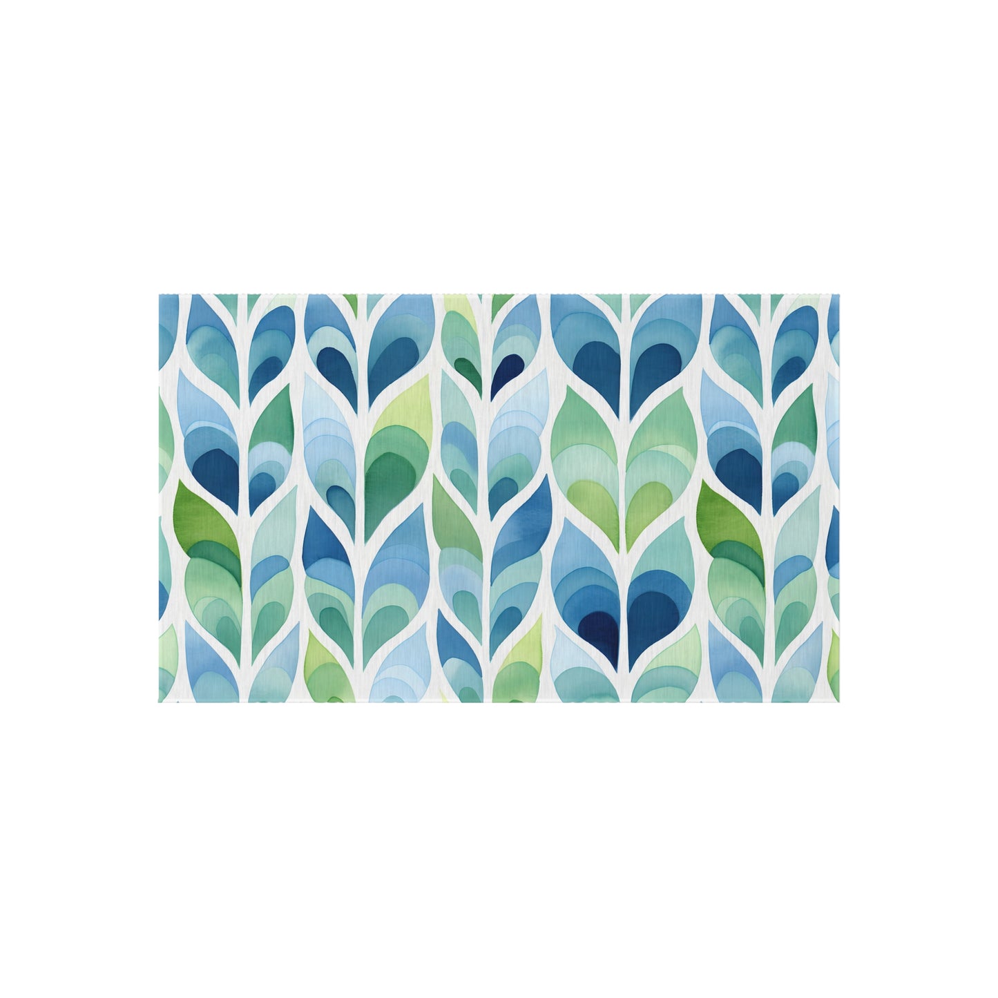 Blue Green Leaf Pattern Outdoor/Indoor Rug | Patio Mat