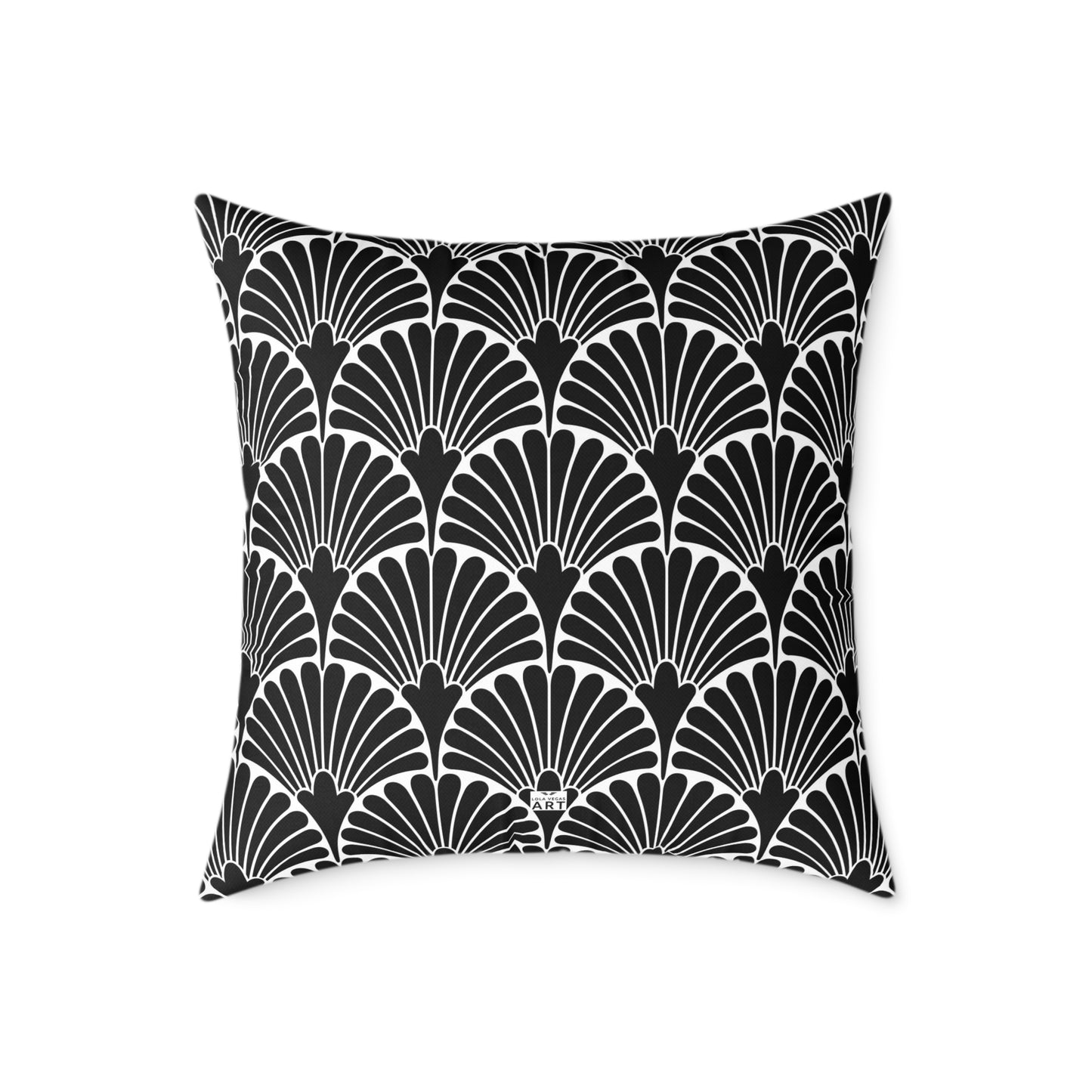 Art Deco Fan Pattern Square Pillow | Black White Geometric Throw Pillow