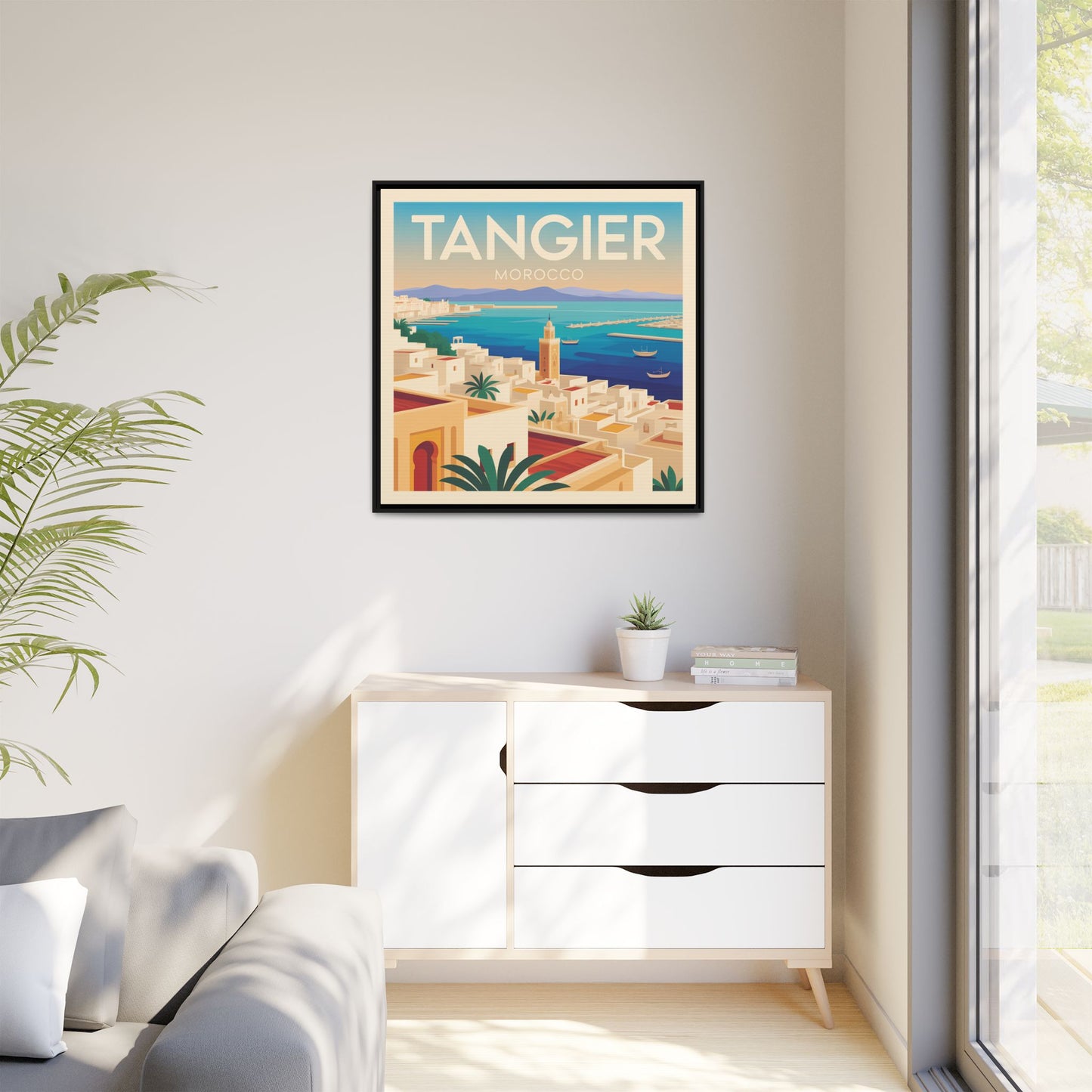 Tangier Morocco Travel Framed Wall Art Matte Canvas | Vintage Style Coastal Wall Art
