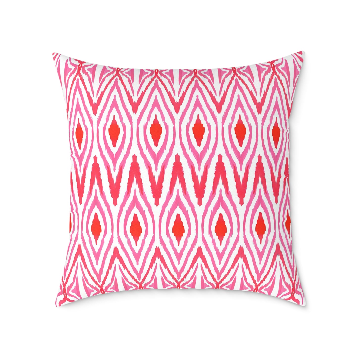 Pink and Orange Ikat Pattern Square Pillow | Geometric Throw Pillow
