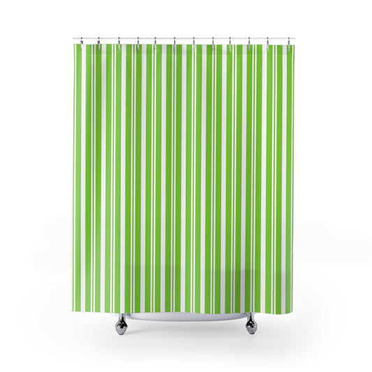 Lively Green Striped Shower Curtain, Modern Bathroom Decor, Trendy Home Accessory, Gift for Her, Eco-Friendly Bath Curtain - LOLA VEGAS ART