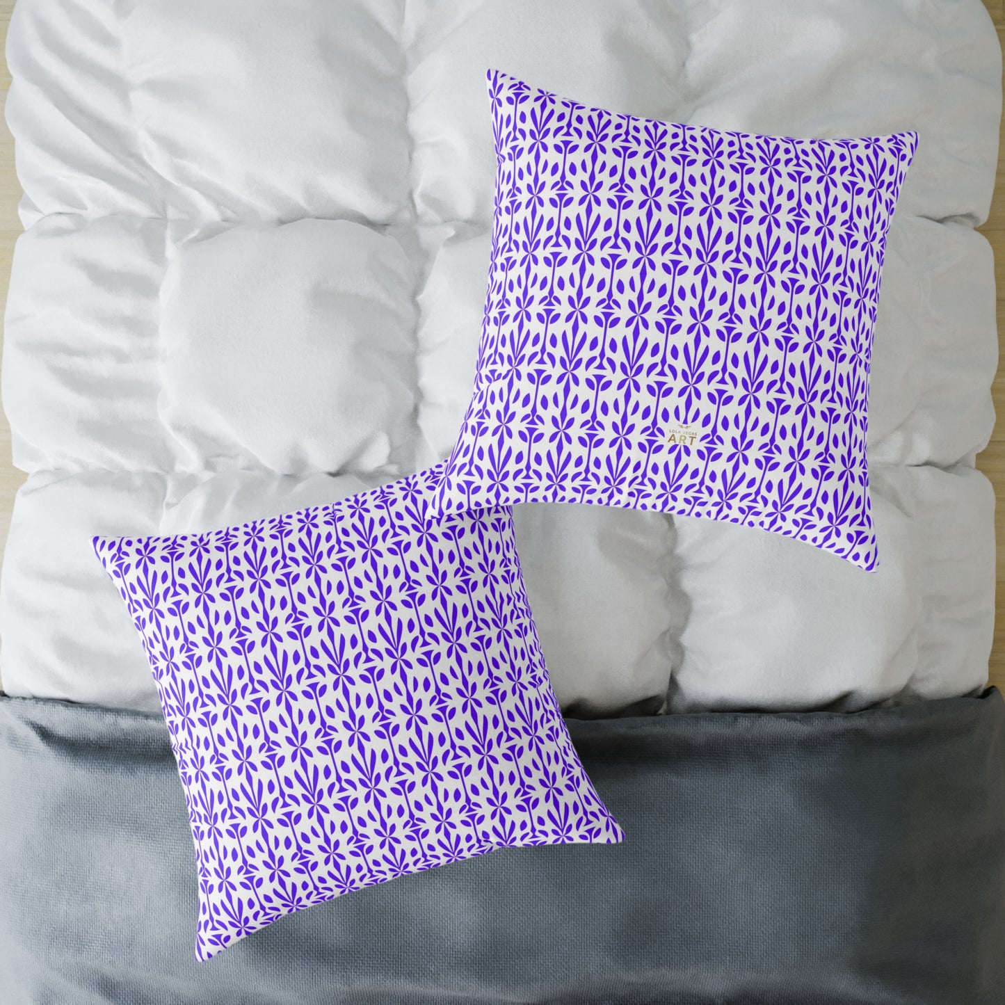 Purple Floral Tile Pattern Pillow | Geometric Boho Throw Pillow, Gift for Her, Decorative Throw Cushion, Boho Decor, Living Room Accent