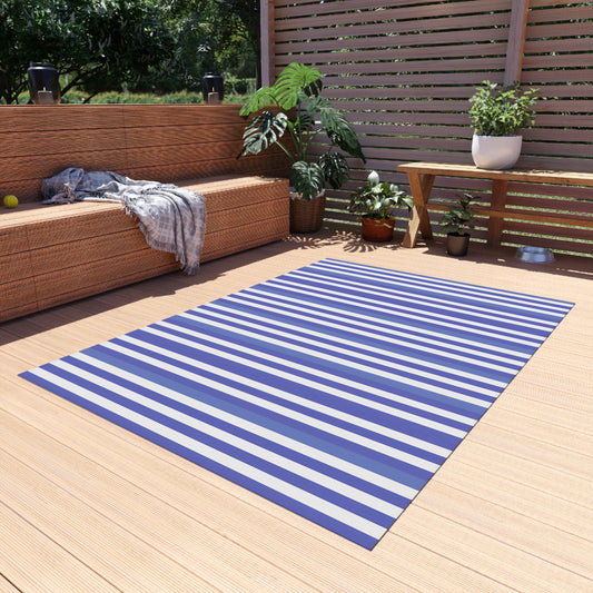 Purple, Periwinkle White Striped Outdoor Rug | Nautical Patio Mat