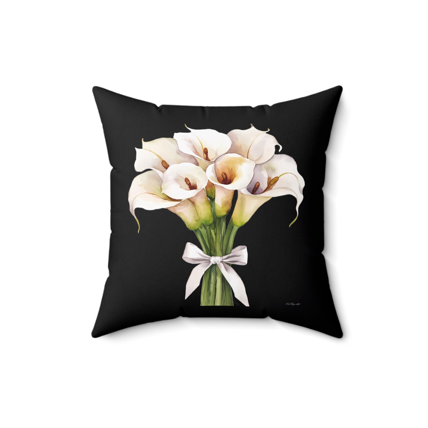 Farmhouse Floral Square Pillow, Calla Lillies Decorative Cushion, Country Home Accent, Black Throw Pillow, Housewarming Gift, Sofa Accessory