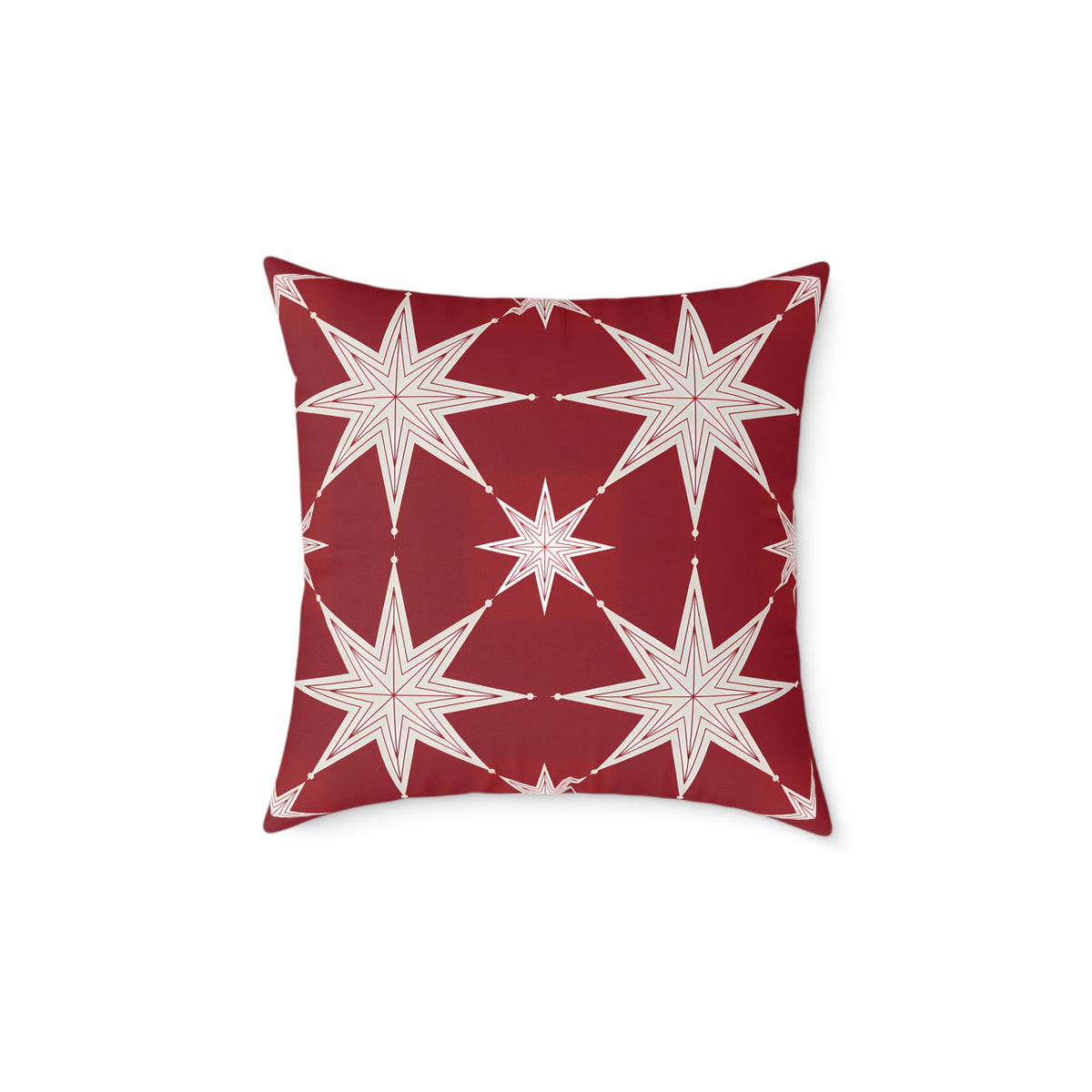 Ivory Starburst Pattern Square Pillow | Red Holiday Throw Cushion
