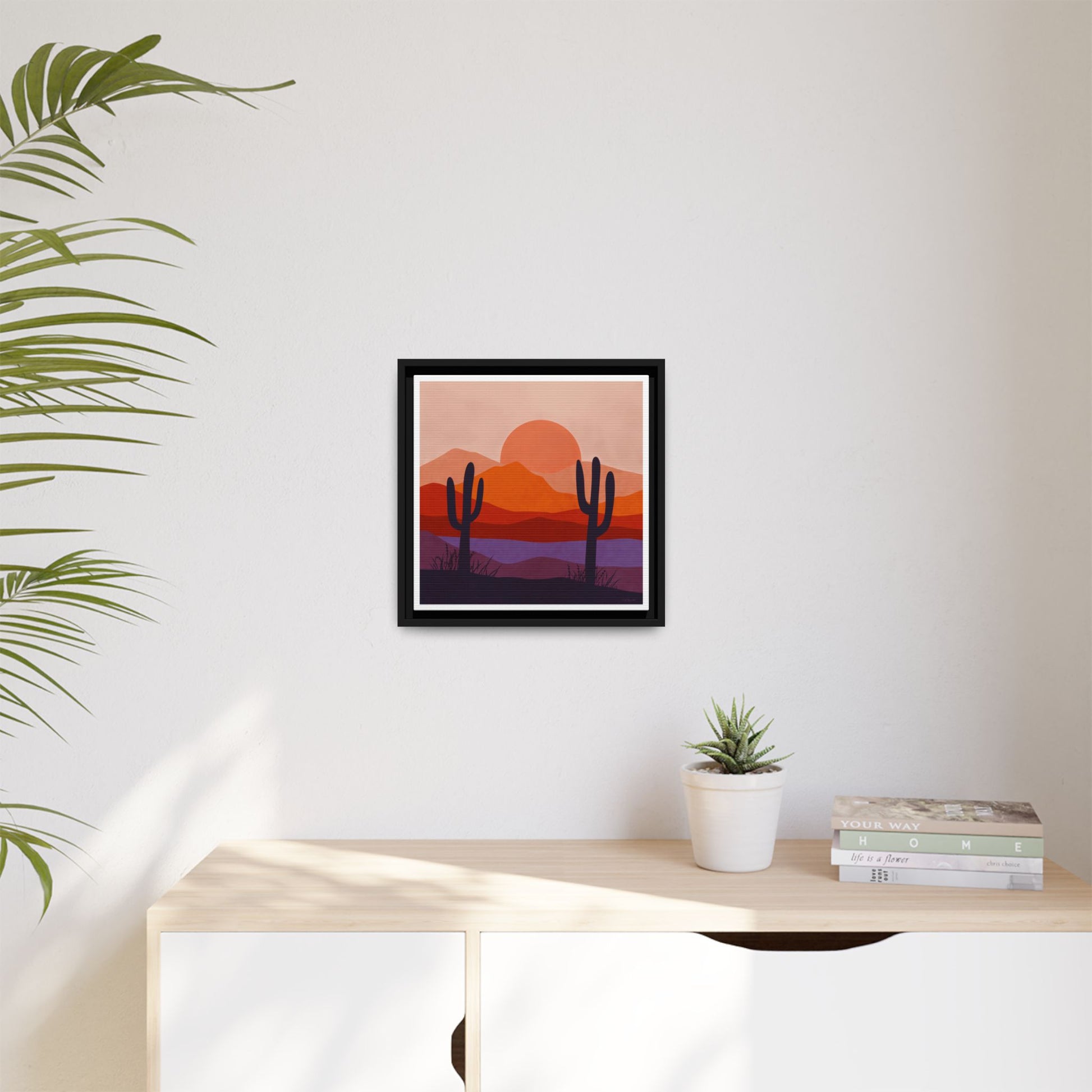 Desert Sunset Framed Canvas Art, Boho Home Decor, Nature Wall Art, Cactus Print, Warm Colorful Wall Decor, Housewarming Gift - LOLA VEGAS ART