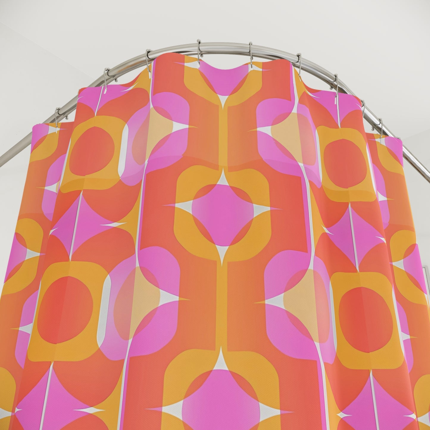 Retro Geometric Pattern Shower Curtain 70s Orange Pink Mid Century