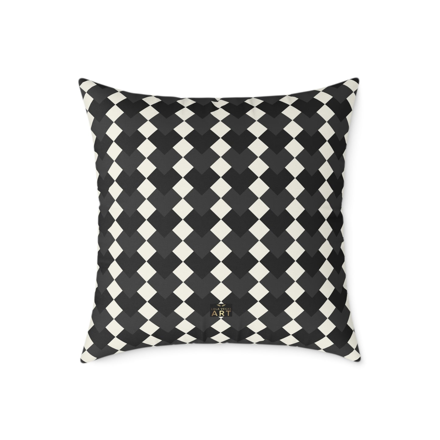 Black White Harlequin Diamond Pattern Pillow | Square Poly Canvas Pillow