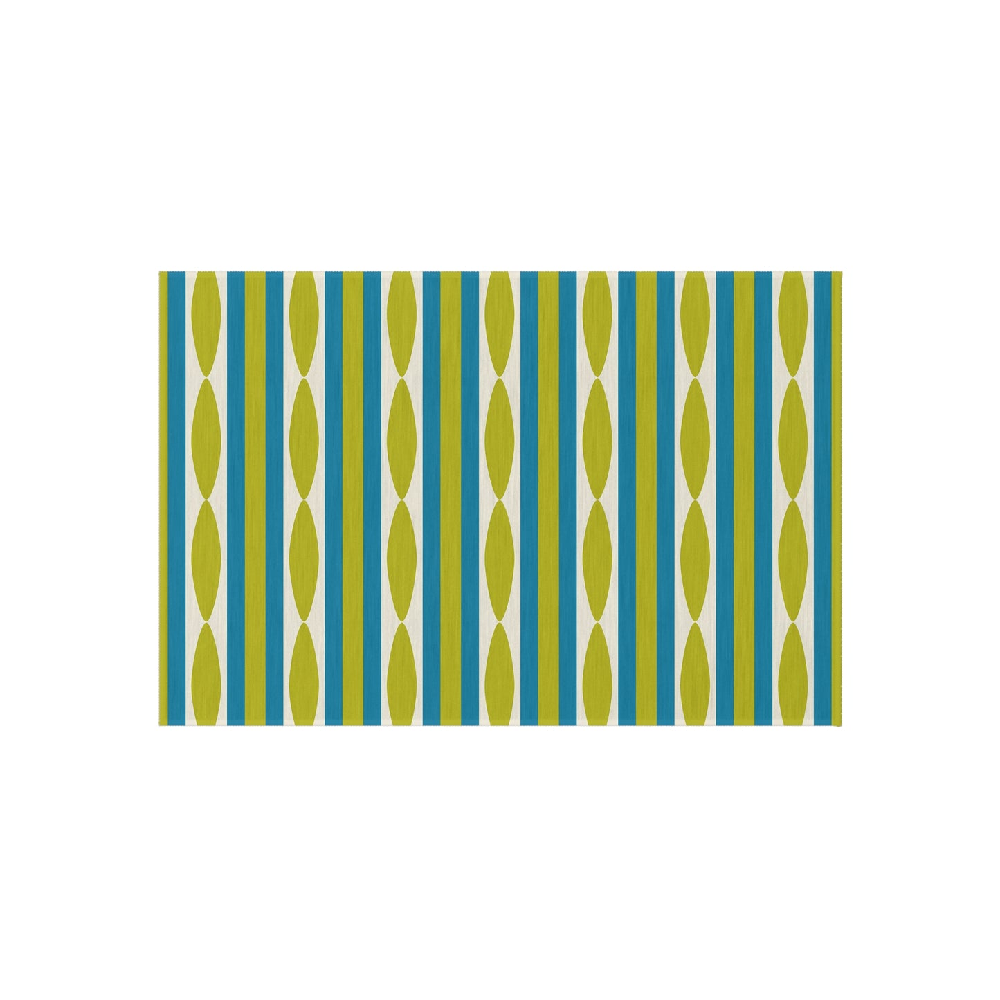 Midcentury Leaf Stripe Outdoor Rug | Patio Mat, Green Blue Linear Pattern