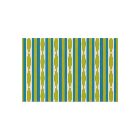 Midcentury Leaf Stripe Outdoor Rug | Patio Mat, Green Blue Linear Pattern