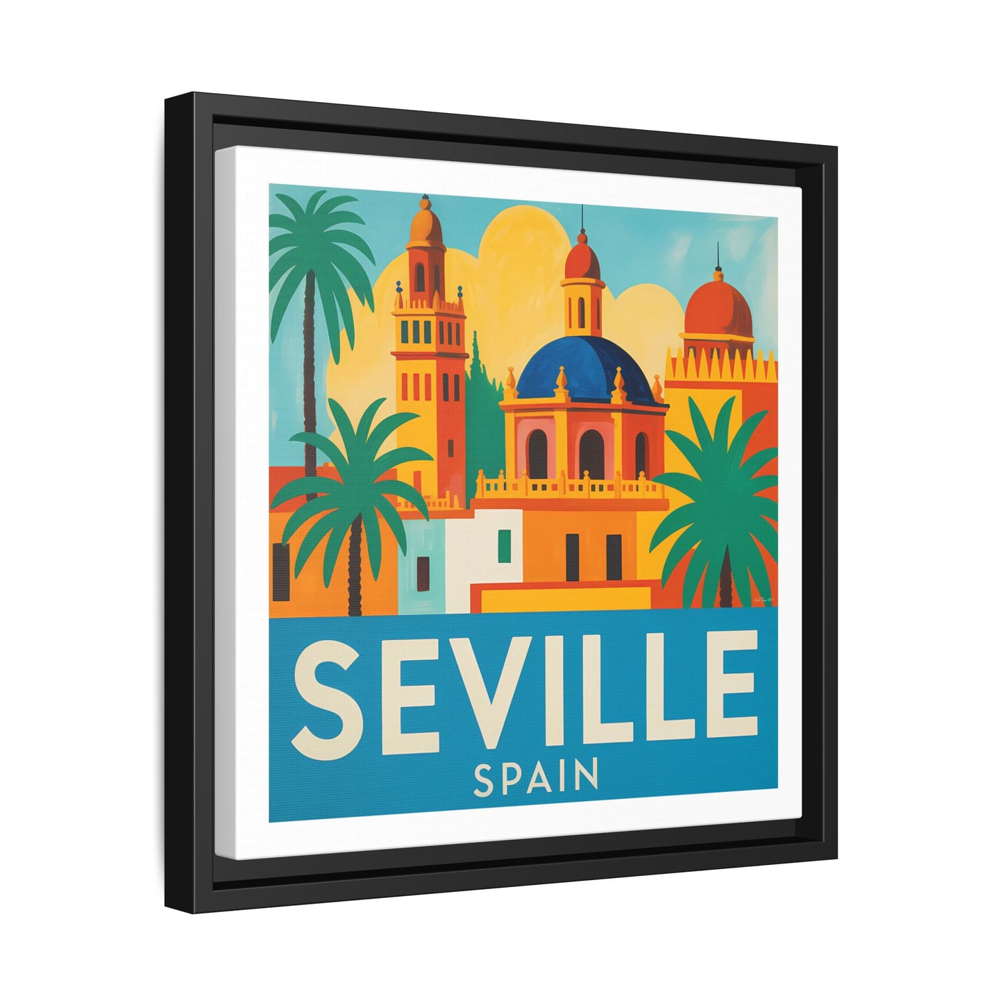 Seville Spain Vintage Travel Look Matte Canvas Wall Art Framed