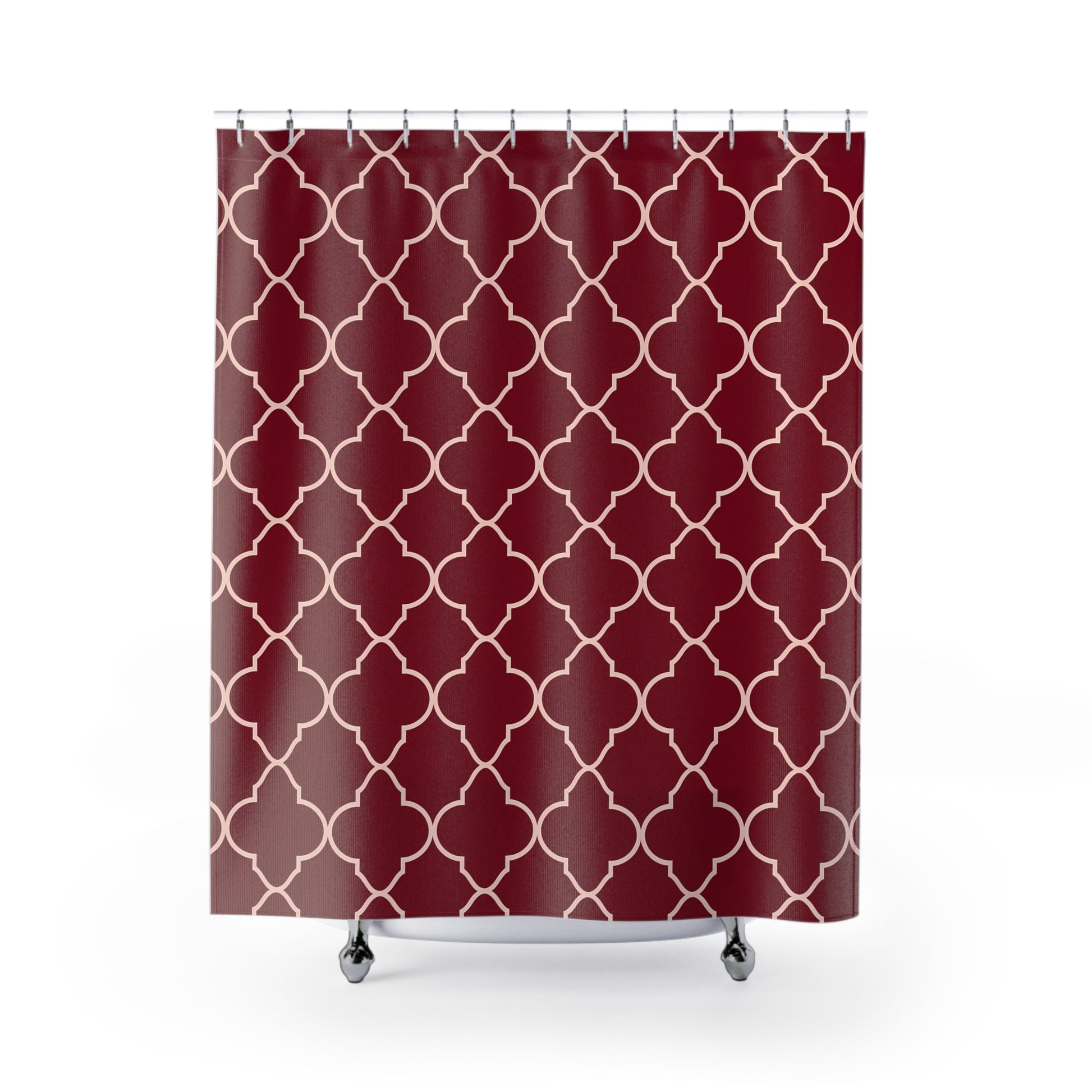 Elegant Geometric Shower Curtain, Stylish Bathroom Decor, Modern Home, Holiday Gift Idea, Luxe Bathroom, Dark Red Moroccan Quatrefoil - LOLA VEGAS ART