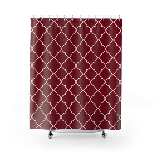 Elegant Geometric Shower Curtain, Stylish Bathroom Decor, Modern Home, Holiday Gift Idea, Luxe Bathroom, Dark Red Moroccan Quatrefoil - LOLA VEGAS ART